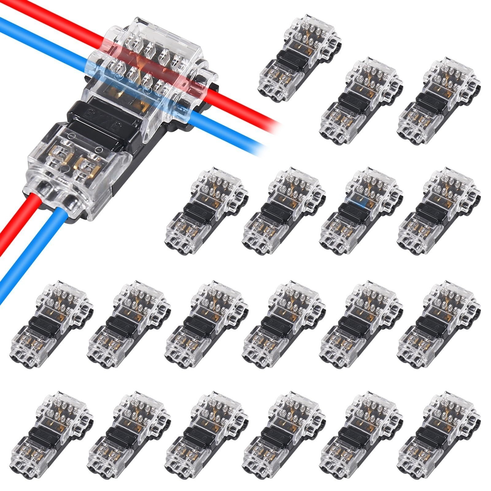 40PC 2-Pin+1-Pin T-Tap Wire Connectors,Clear,Solderless 3-Way AWG 24–20/18