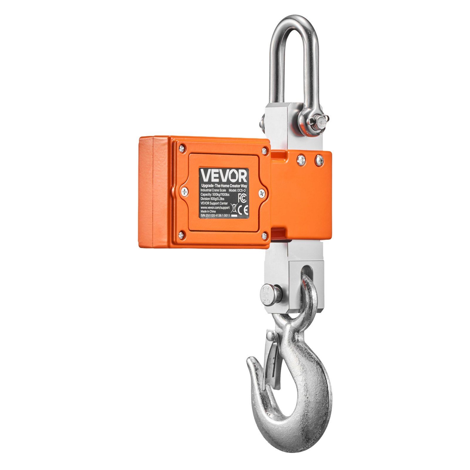 Digital Crane Scale 1100lb/500kg, Cast-Aluminum Body, 0.2lb Resolution