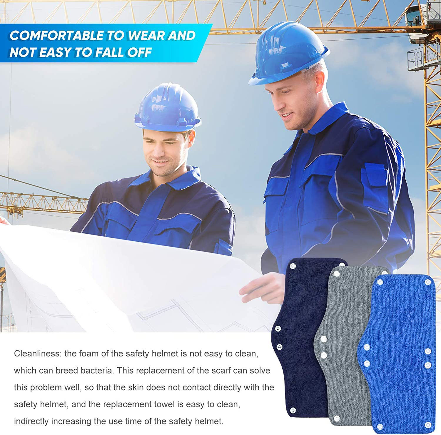 12-Pack Washable Hard Hat Sweatband Liner: Reusable Snap Sweat Band