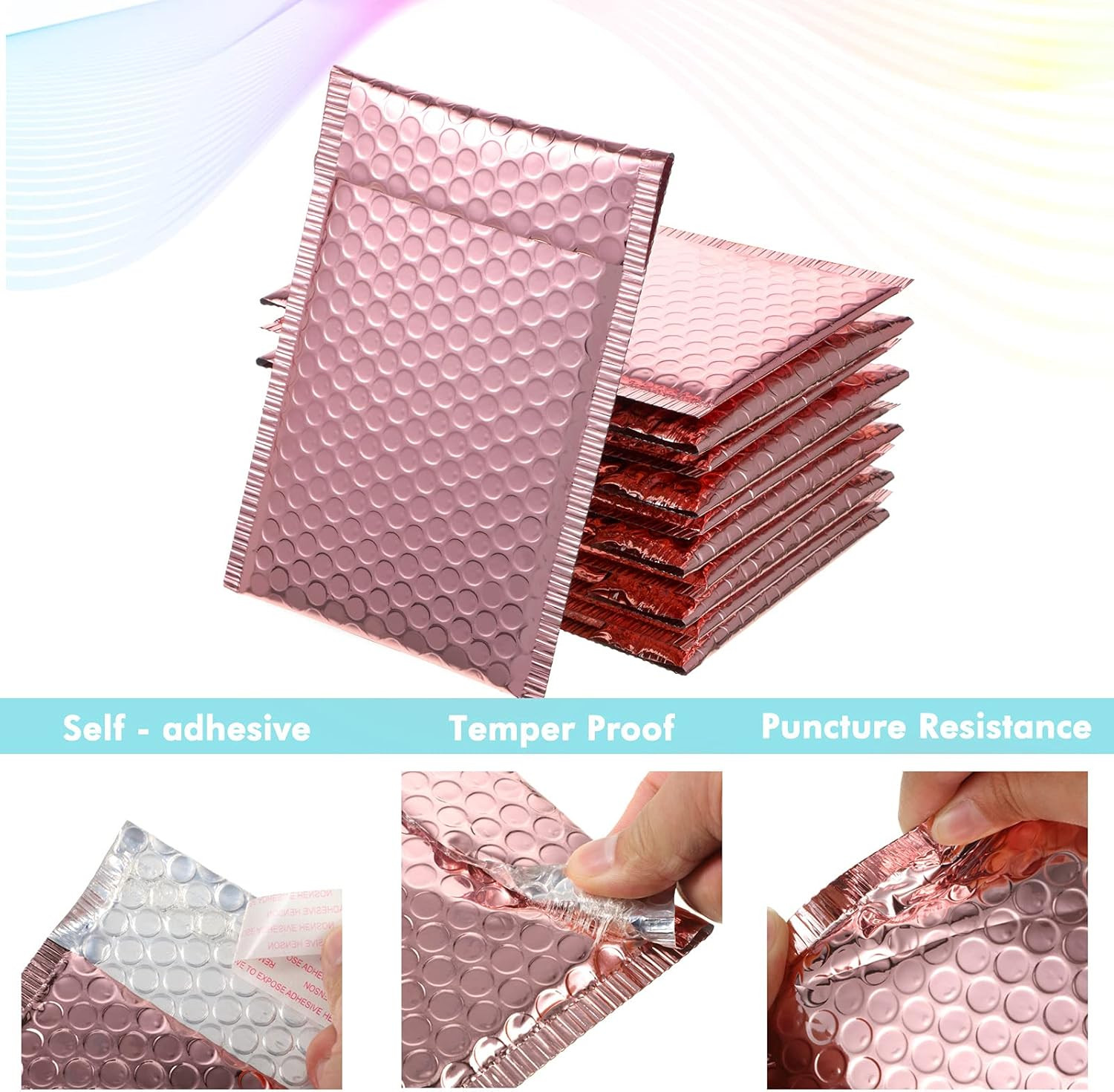 50 Pieces Bubble Mailers 3 Sizes Self Seal Adhesive Poly Mailers Metallic Foil G