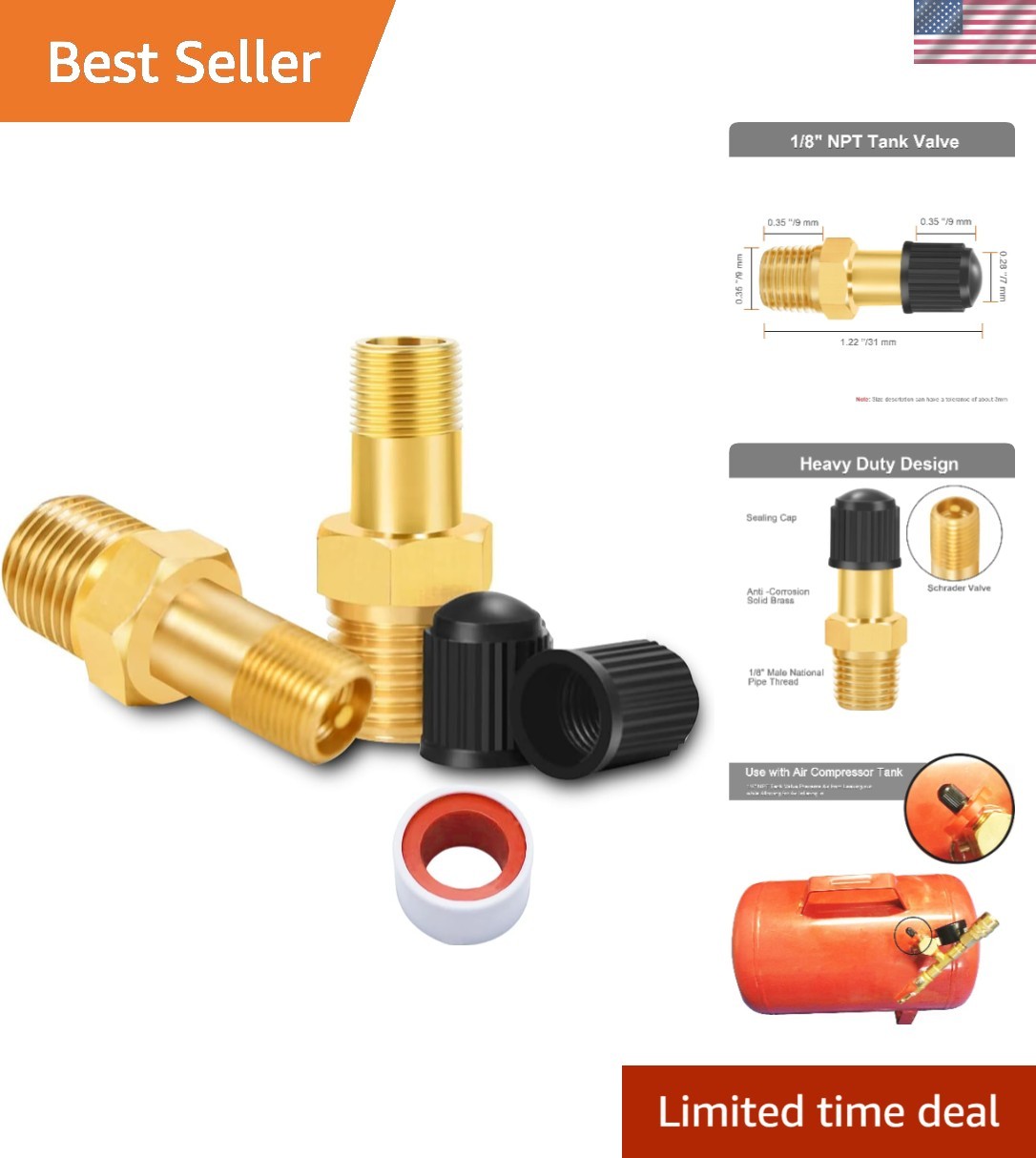 Versatile 1/8″ NPT Tank Valve – Brass Construction with Schrader Design (2-Pack)