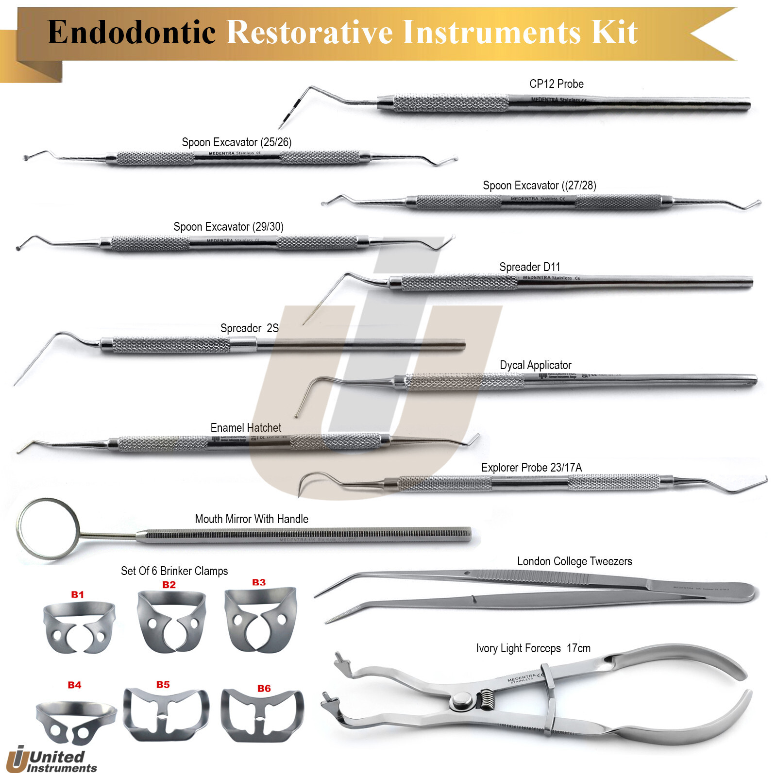 Dental Restorative Kit Endodontic Dycal Applicator Spreader Enamel Hatchet Probe