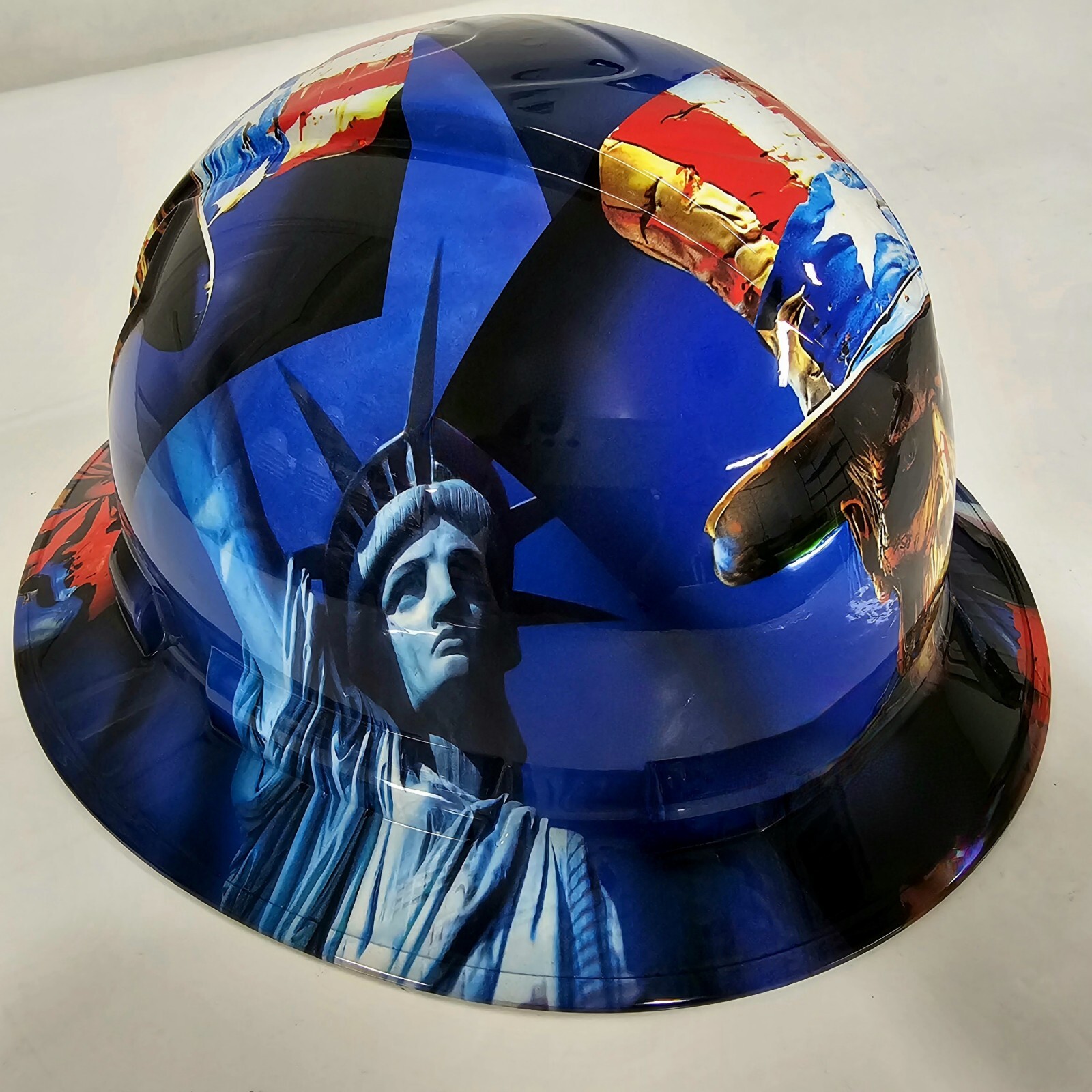 full brim VENTED hard hat custom hydro dipped IN WEATHERED AMERICAN PATRIOT NEW