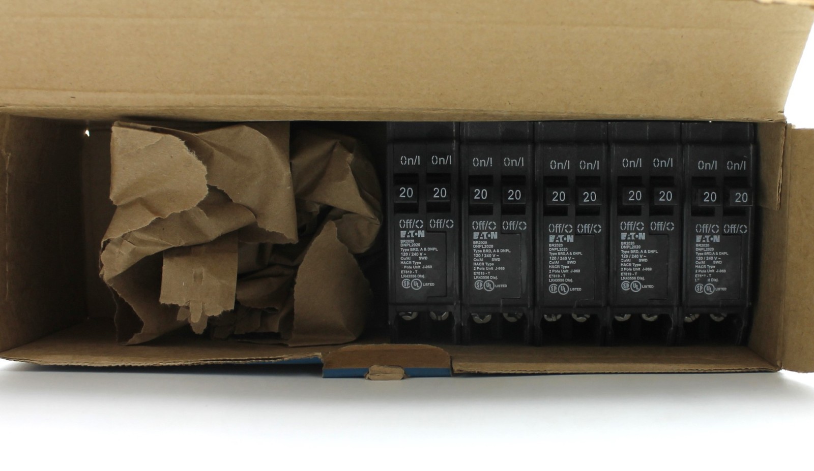 Case Lot of 5 EATON Type BR 20 Amp Duplex Circuit Breaker BR2020 Brand New