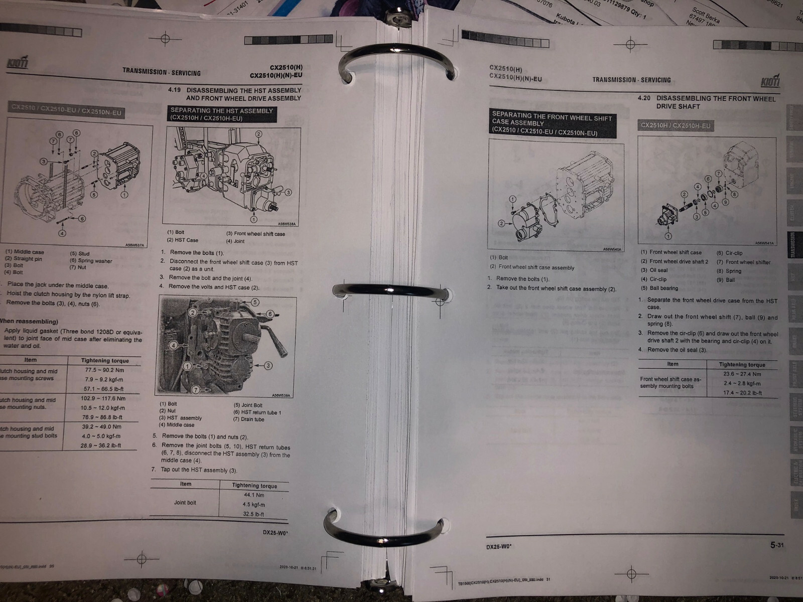 Kioti Daedong CX2510 CX2510-EU tractor service repair workshop manual binder f