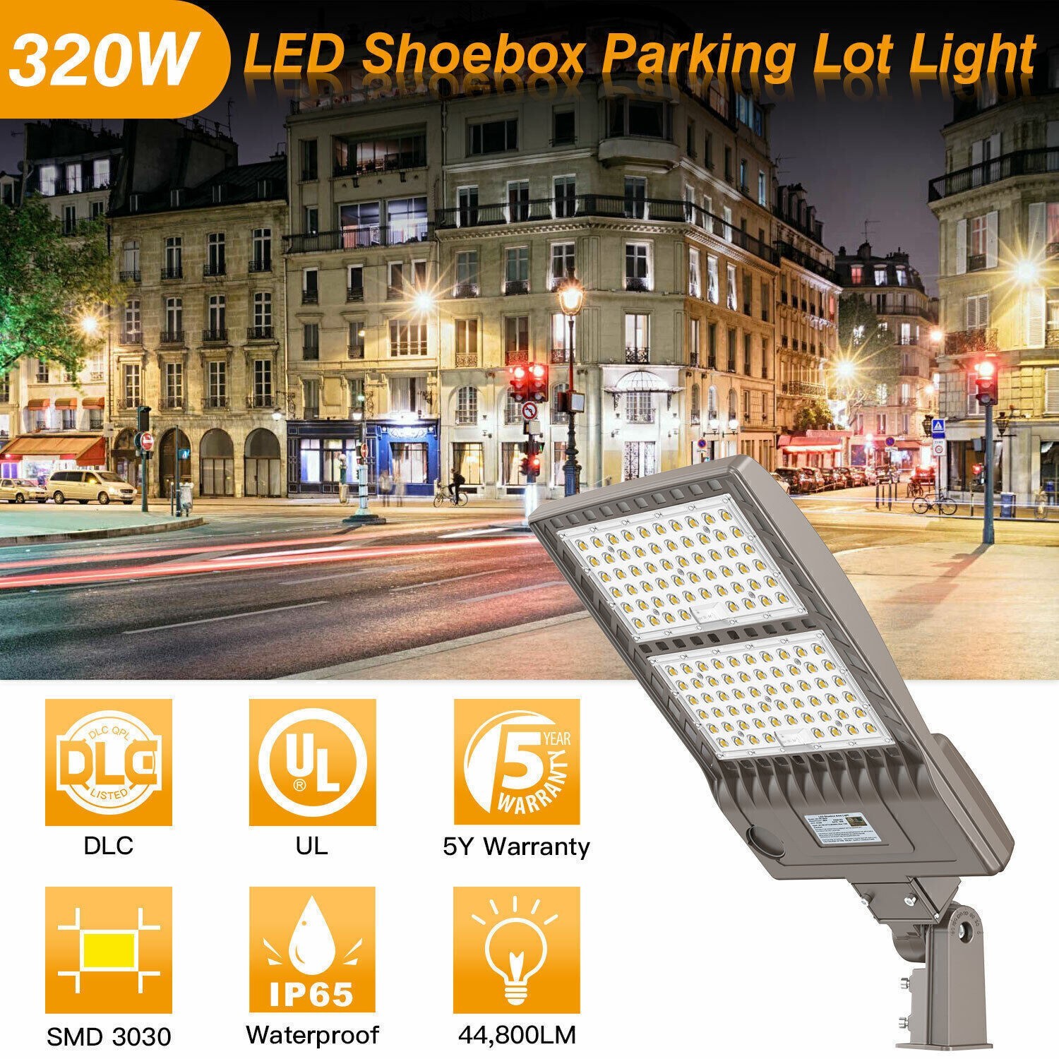 320W LED Shoebox Pole Light Outdoor Commercial Parking Lot Street Lighting 5000K