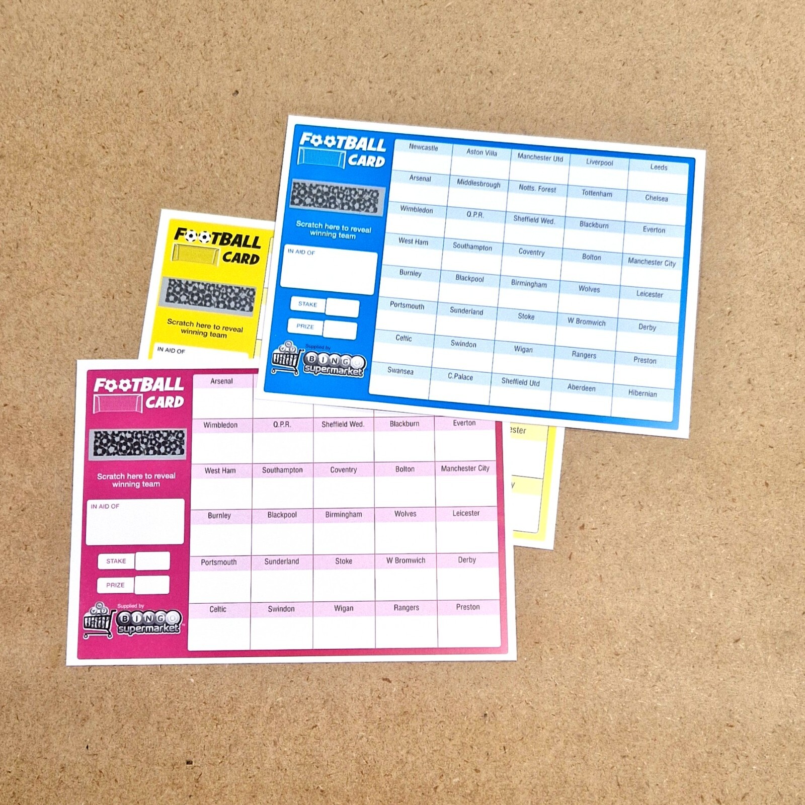 FOOTBALL SCRATCH CARDS 20 30 40 50 and 80 Team Fundraising A5 Card Charity Event