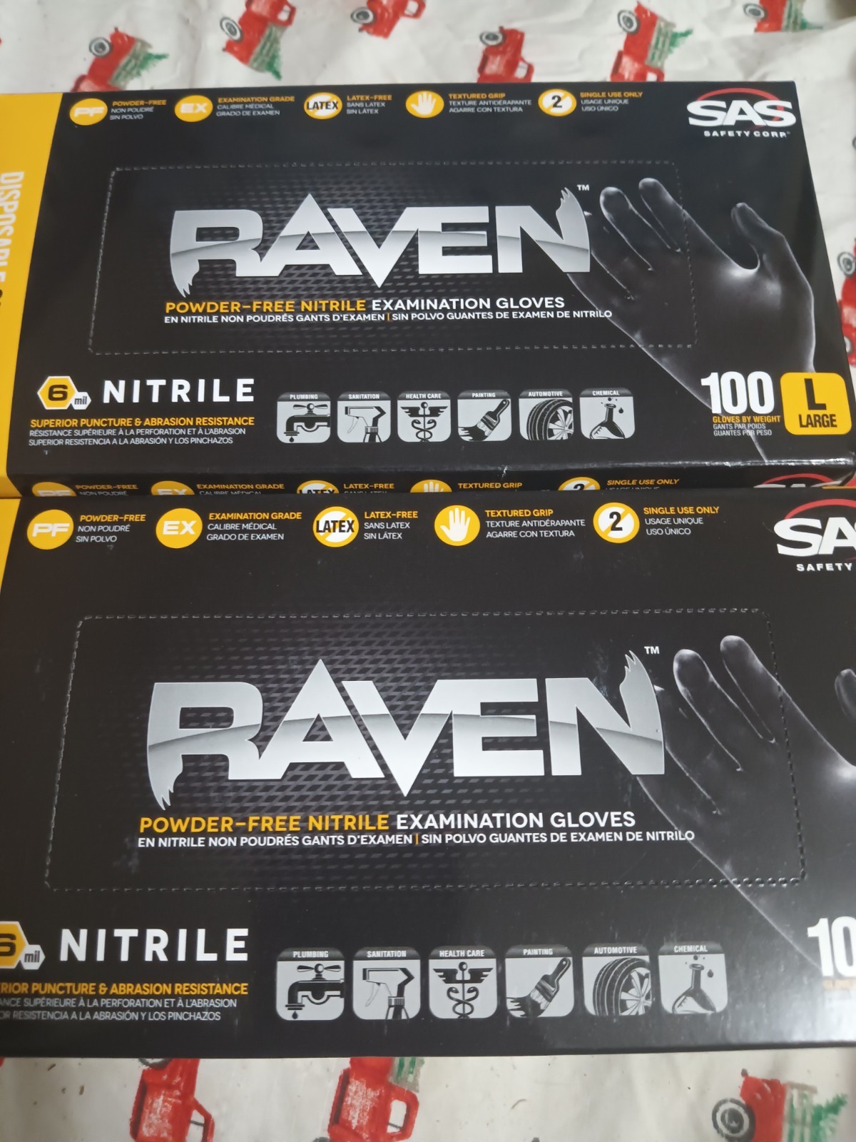 2 Boxes of 100 SAS Raven 6 MIL Size L Gloves-200 Total Gloves
