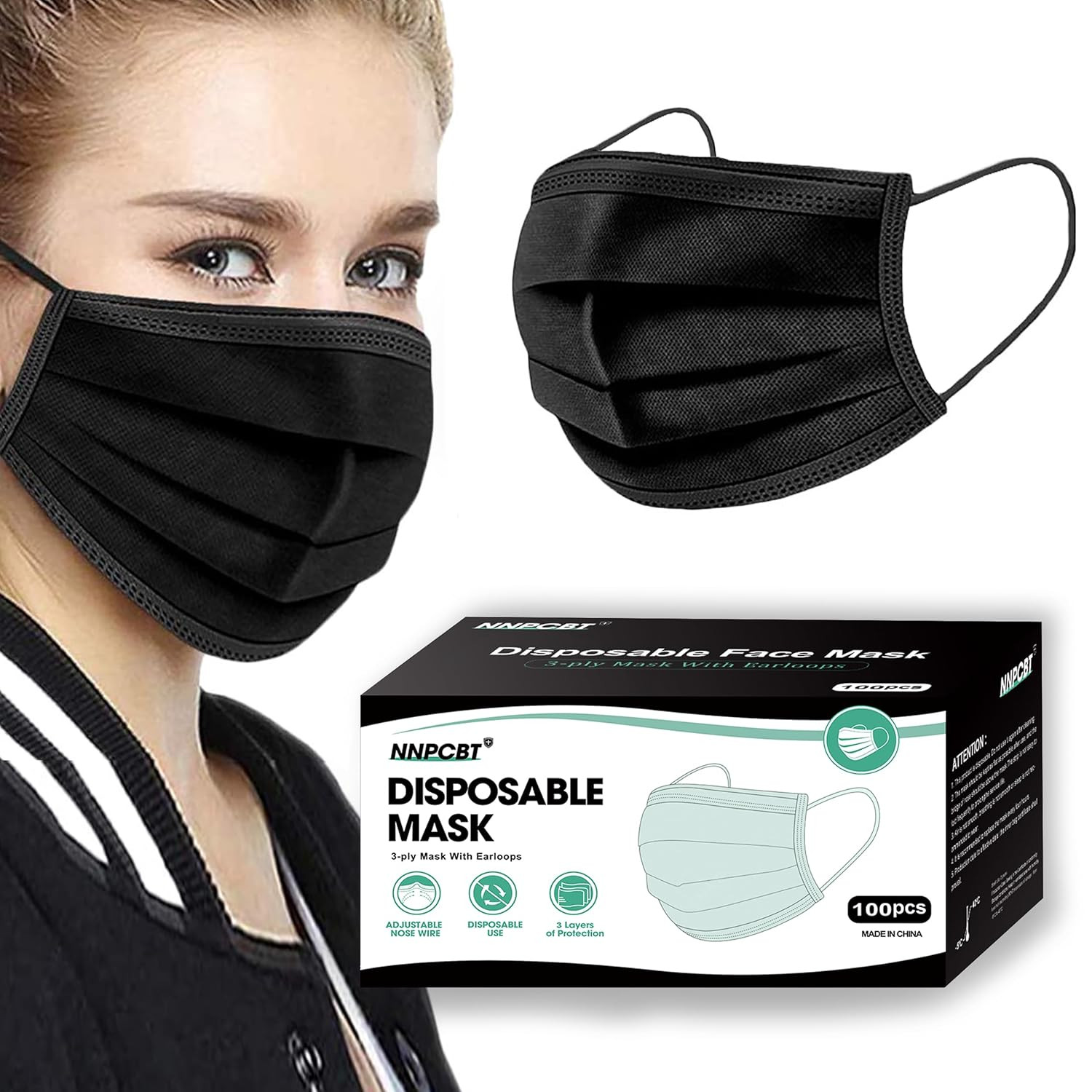 100PCS Black 3-Ply Disposable Face Masks for Ultimate Protection