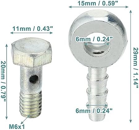 6mm ID 6mm OD Banjo Bolt Hose Barb Fittings Universal Fuel Line Adapter Connecto