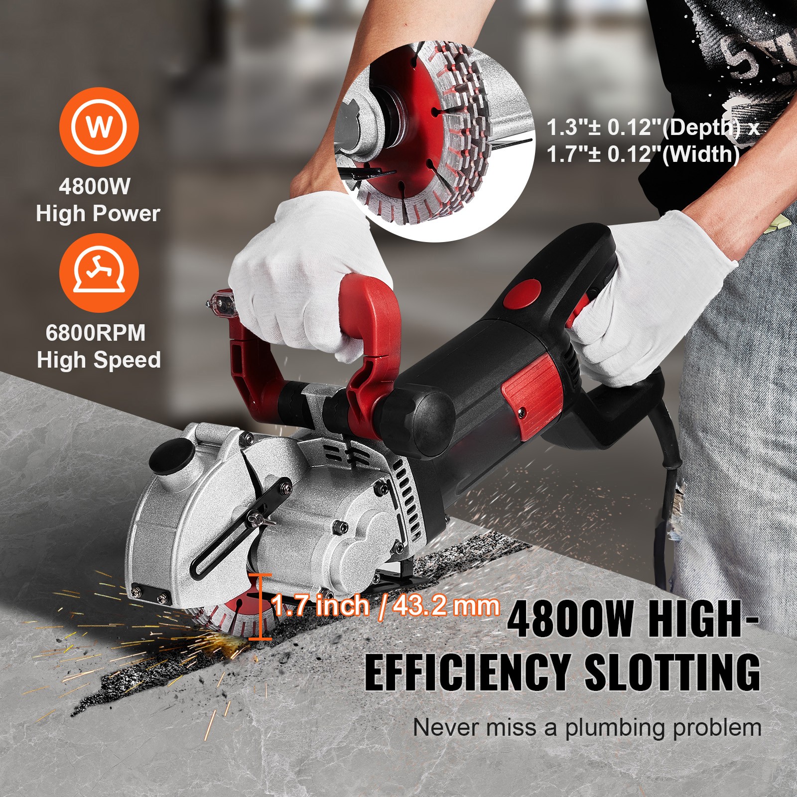 Uimoso 4.5″ Wall Chaser Machine 2500W Concrete Groove Cutting Tool