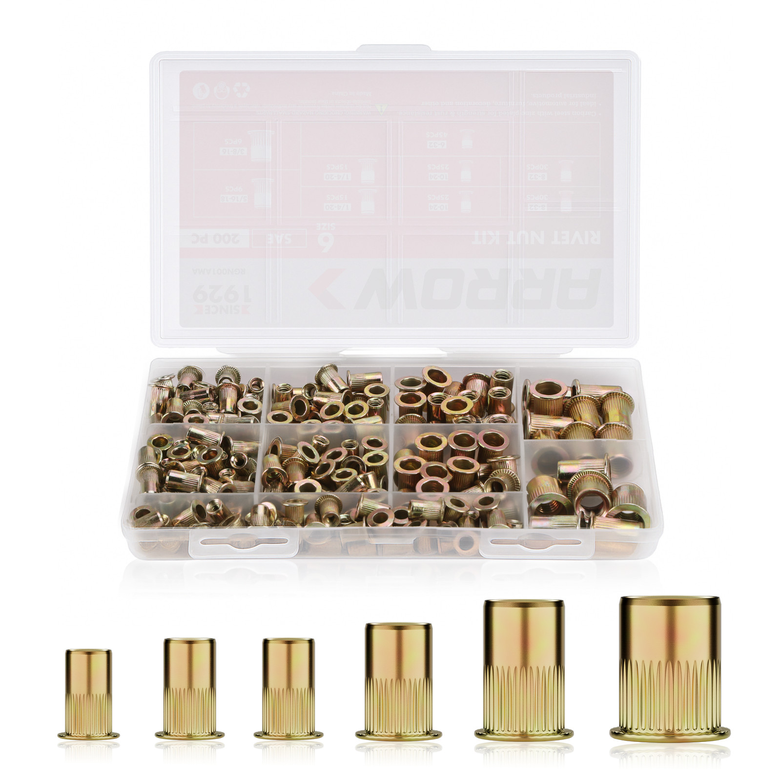 Arrow 200PCS SAE Rivet Nut Kit For Rivnut Tool Nut Setter Thread Set Nutsert Gun