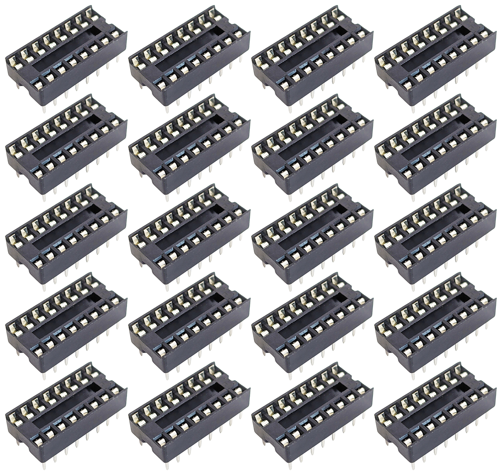 20 Pack 16 Pin Solder Tail Low Profile DIP IC Socket, 2.54mm Pitch, 7.6mm Row…