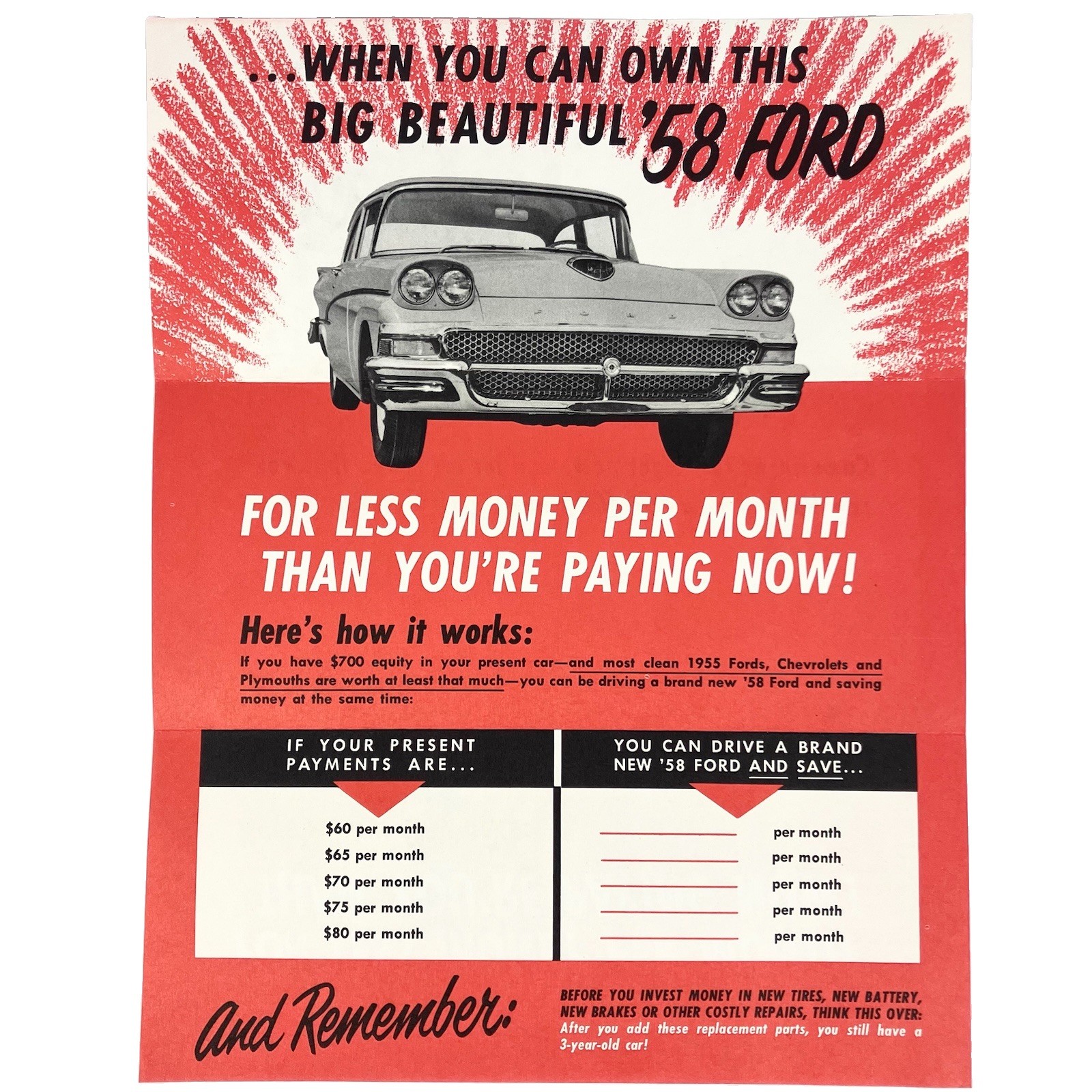 OEM 1958 Ford Post Card Mailer Advertisement Promo Features FOMOCO