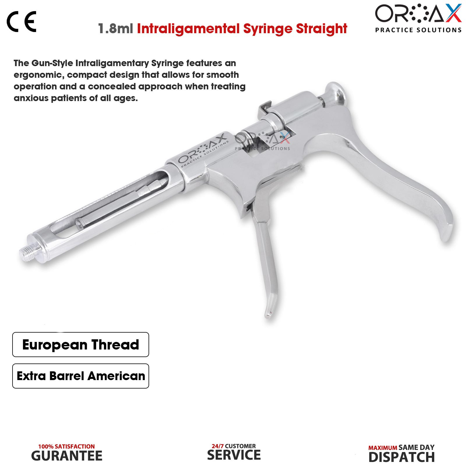Dental Anesthetic Syringe Intraligamental Gun 1.8ML Injection AMR + EUR Threads
