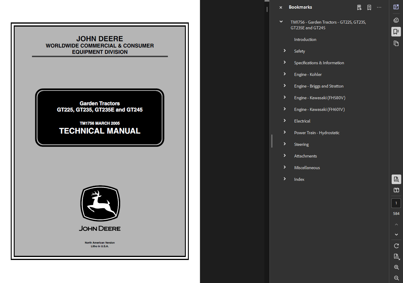 JOHN DEERE GT245 LAWNMOWER TRACTOR MANUAL SERVICE TECHNICAL REPAIR PDF ON USB