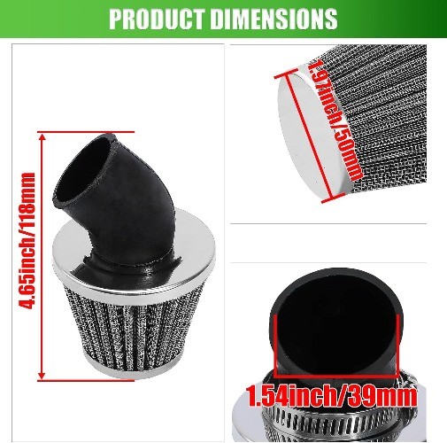 45 Degree Angled 48mm 49mm 50mm (1.89inch) Air Filter for 50cc Size: 48mm-50mm