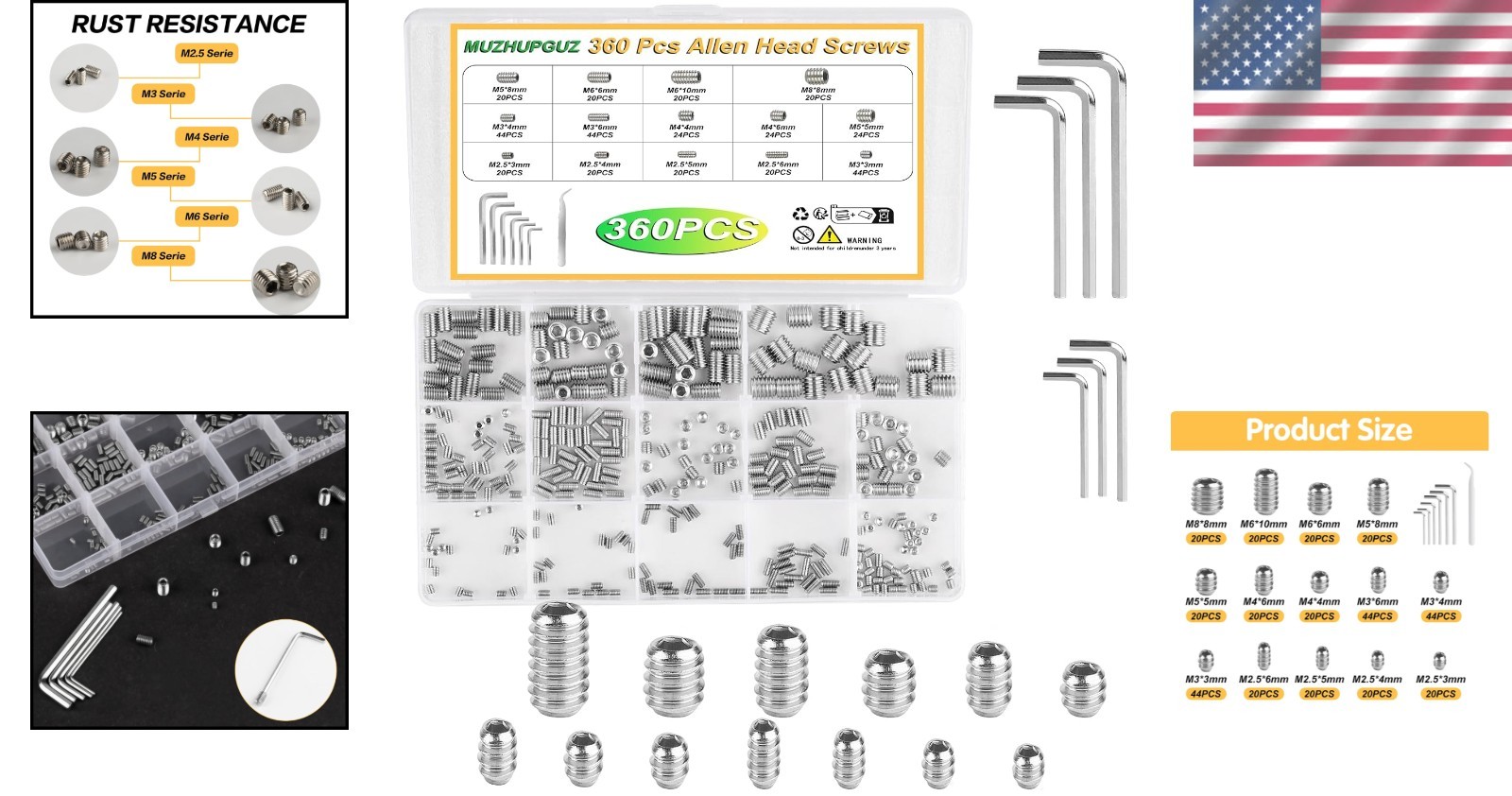Effortless Storage with 360 Pcs Hex Socket Screws – Stainless Steel Assortment