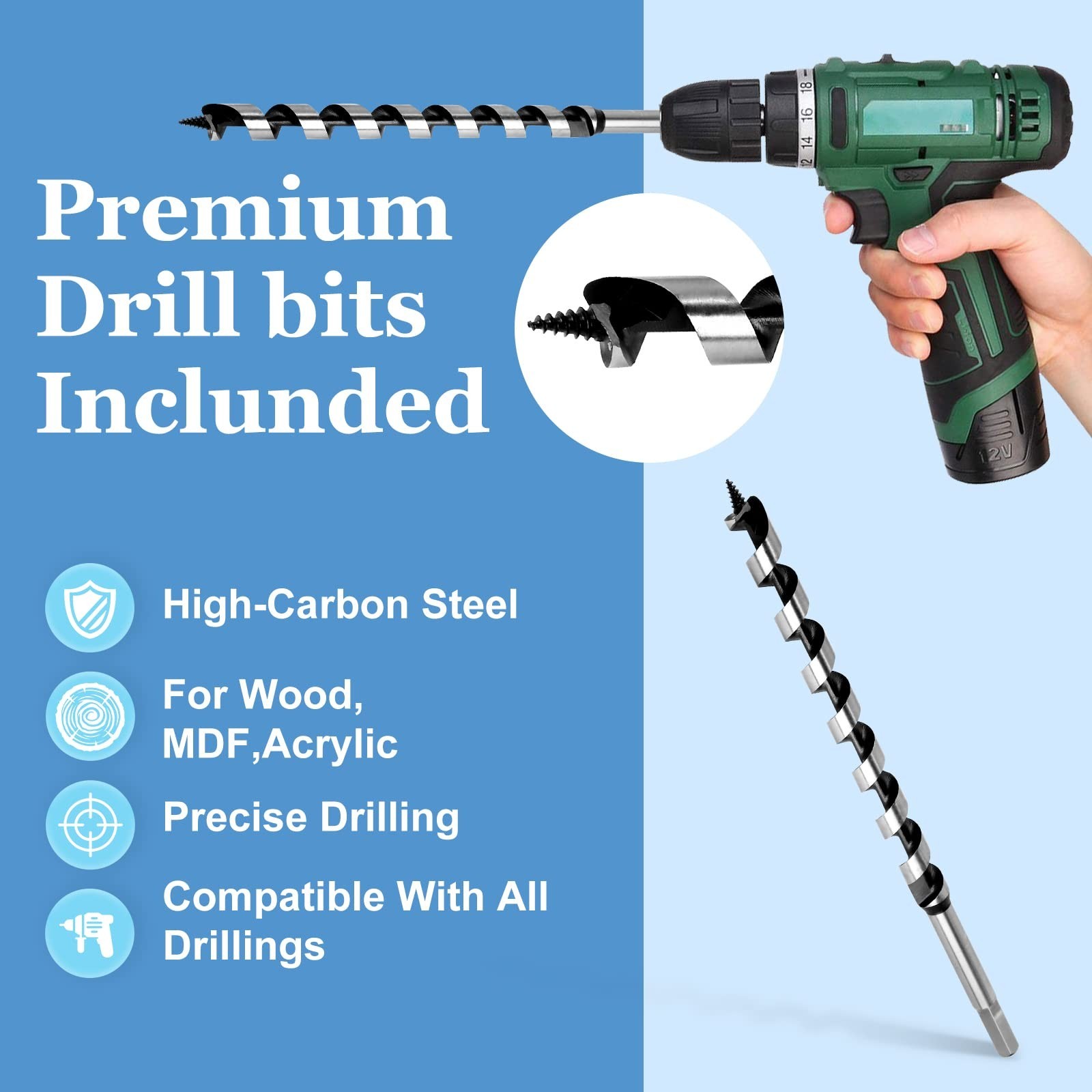 Ship Auger Drill Bit 16 x 300mm (Approximate 5/8 x 12 Inch), Wood Auger Bit w…