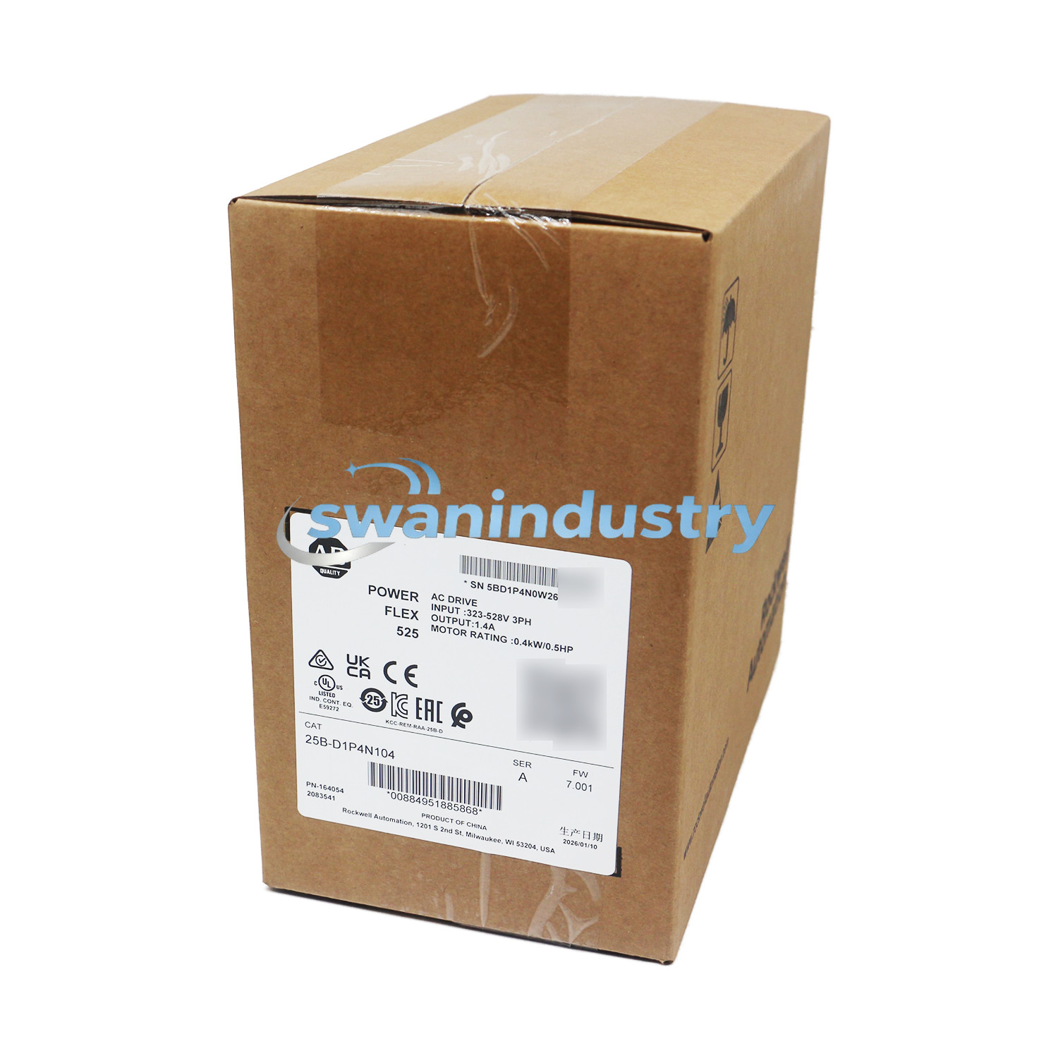 Allen-Bradley 25B-D1P4N104 PowerFlex 525 0.4kW 0.5Hp AC Drive 3PH 380…480V AC