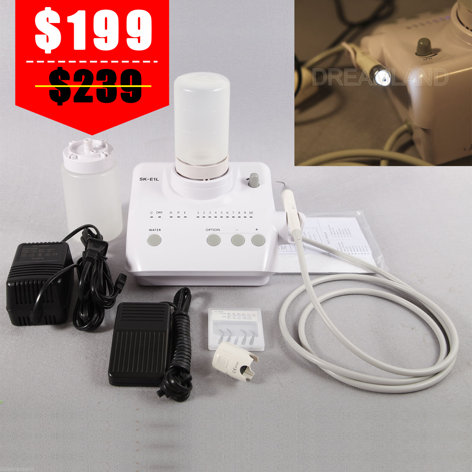LED Dental Ultrasonic Scaler Handpiece 2*Bottles Fit EMS Cavitron USPS