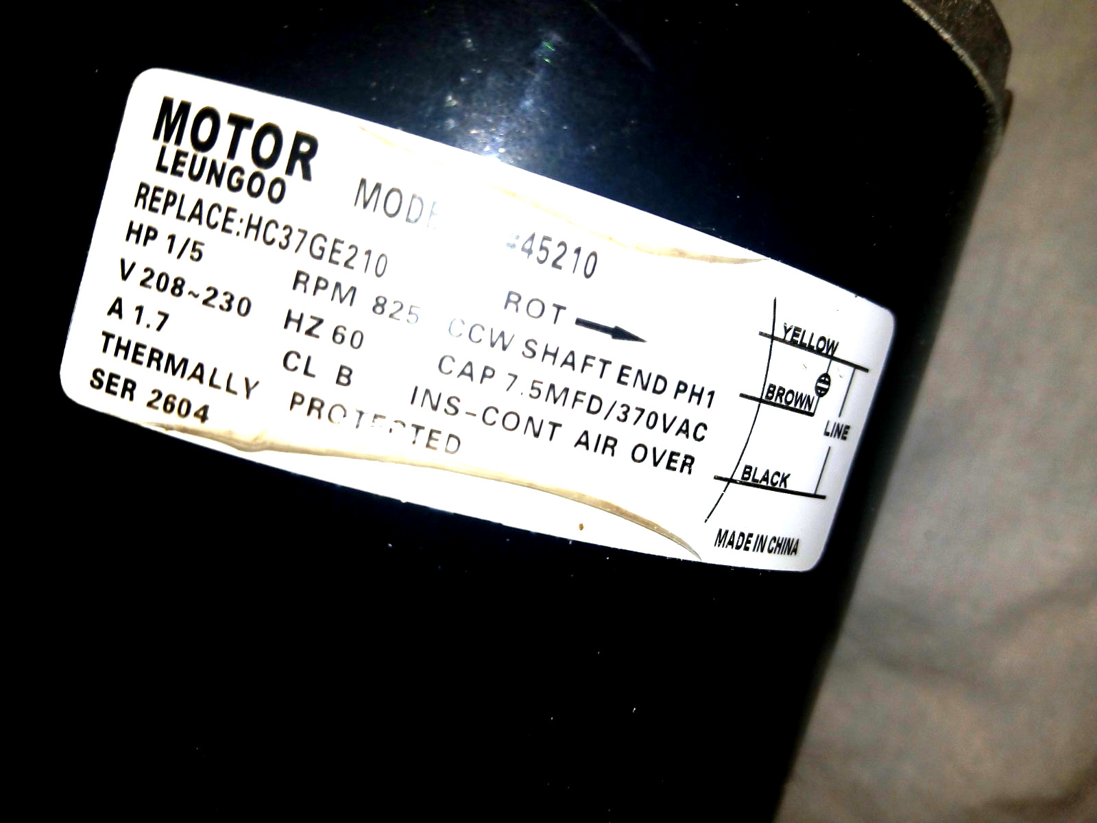 1/5 HP 825 RPM Condenser Fan Motor 208-230V Replaces Carrier HC37GE210 Capacitor