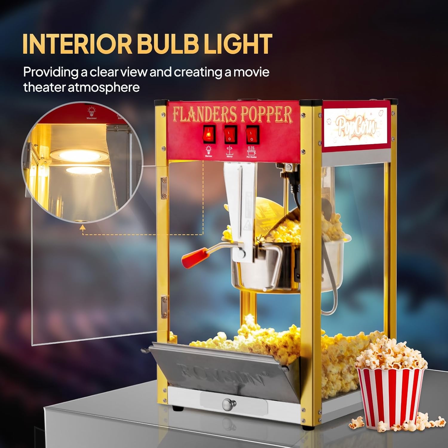 ROVSUN Commercial Popcorn Popper Machine 8oz Countertop Maker 850W 32 Cups Red