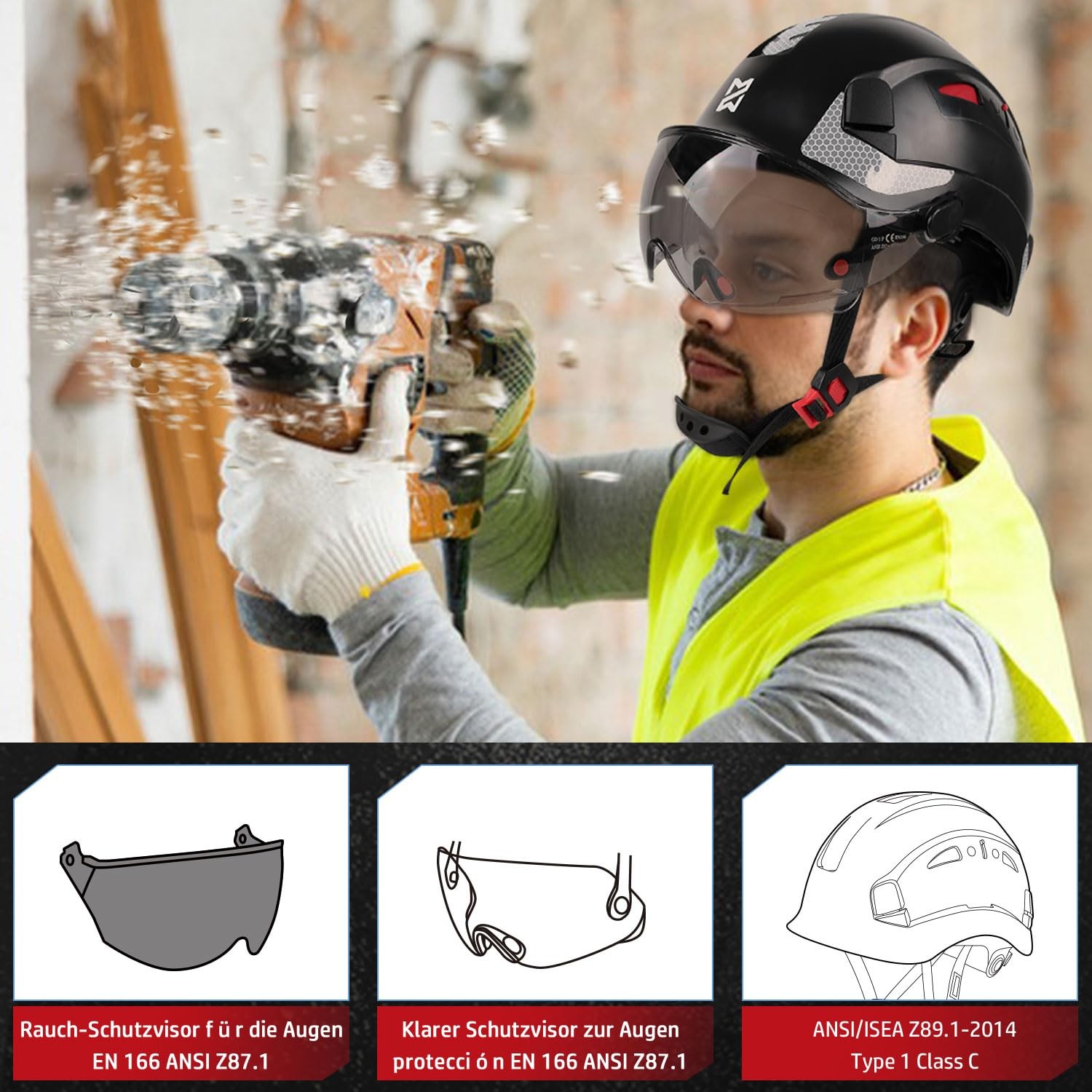 Safety Helmet EN397 Tested High Strength ABS Material, Double Visor for Fast…