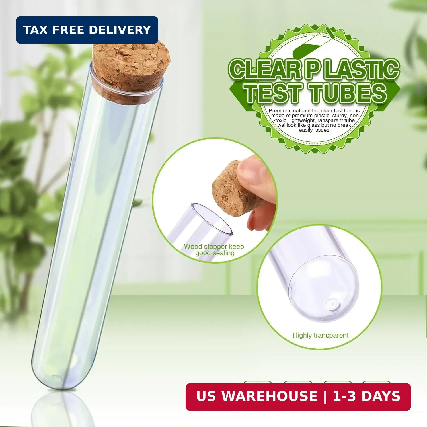 20Pcs Clear Plastic Test Tubes,25x160mm 50ml, Good Seal for Jewelry Seed Beads P