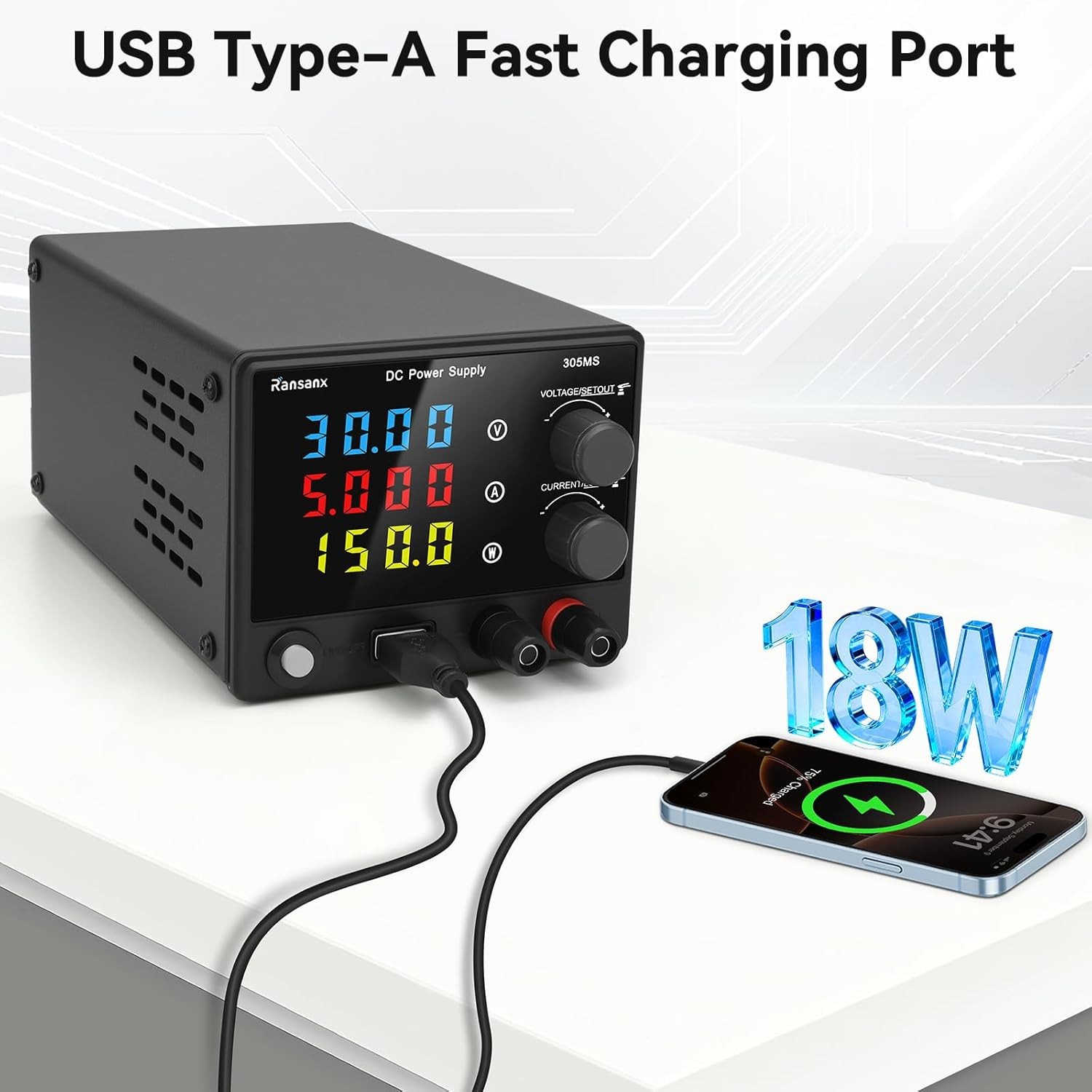 Adjustable DC 0-30V 0-5A Power Supply Lab Variable Regulated Source USB Port