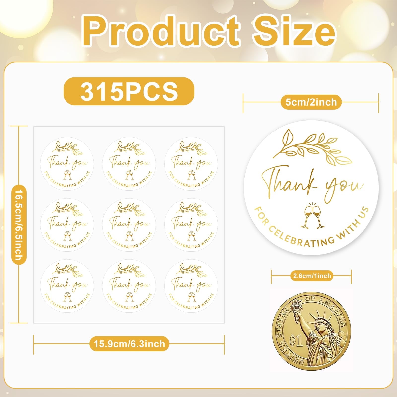 315Pcs Thank You for Celebrating with Us Sticker 2 Inch Gold Foil Thank You Pape