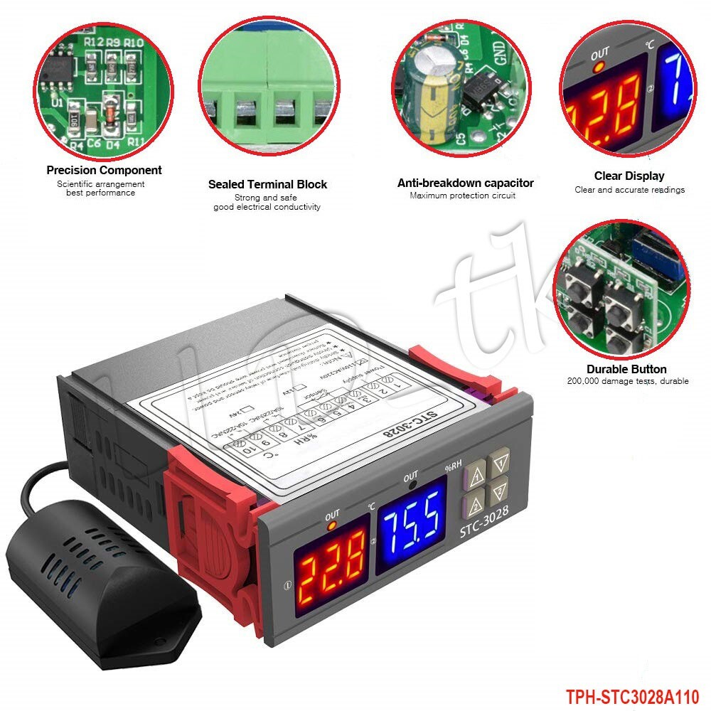 Digital Temperature Humidity Controller Switch Thermostat STC-3028 AC110-220V