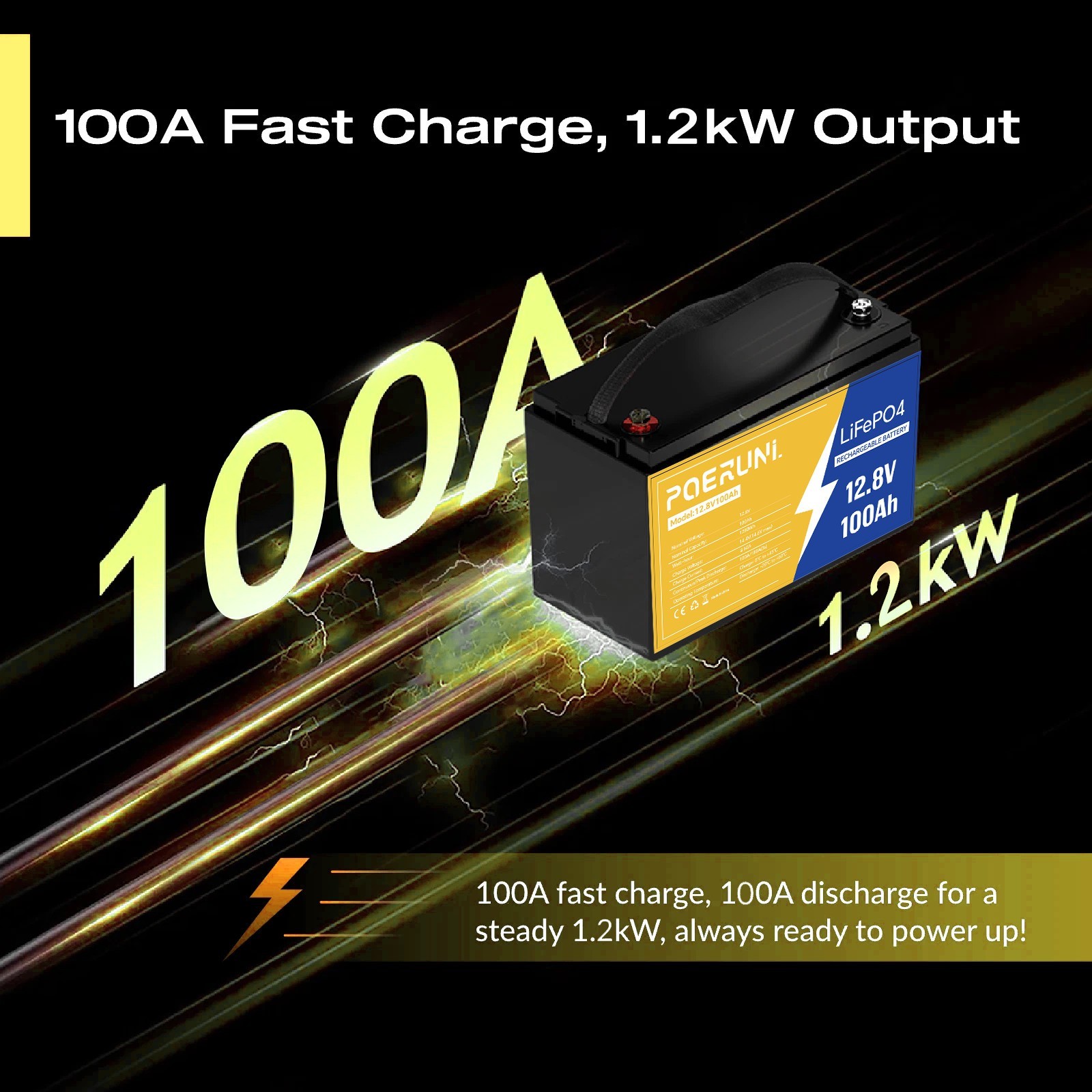 100Ah 12V LiFePO4 Lithium Battery 12V Deep Cycle BMS for Solar RV Off-grid Power