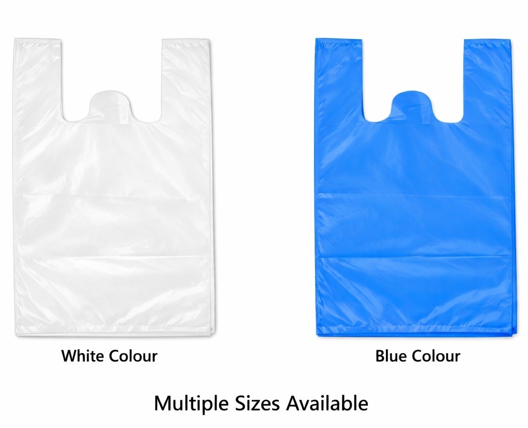 Bags with Handles White & Blue Multiple Sizes Reusable Recyclable