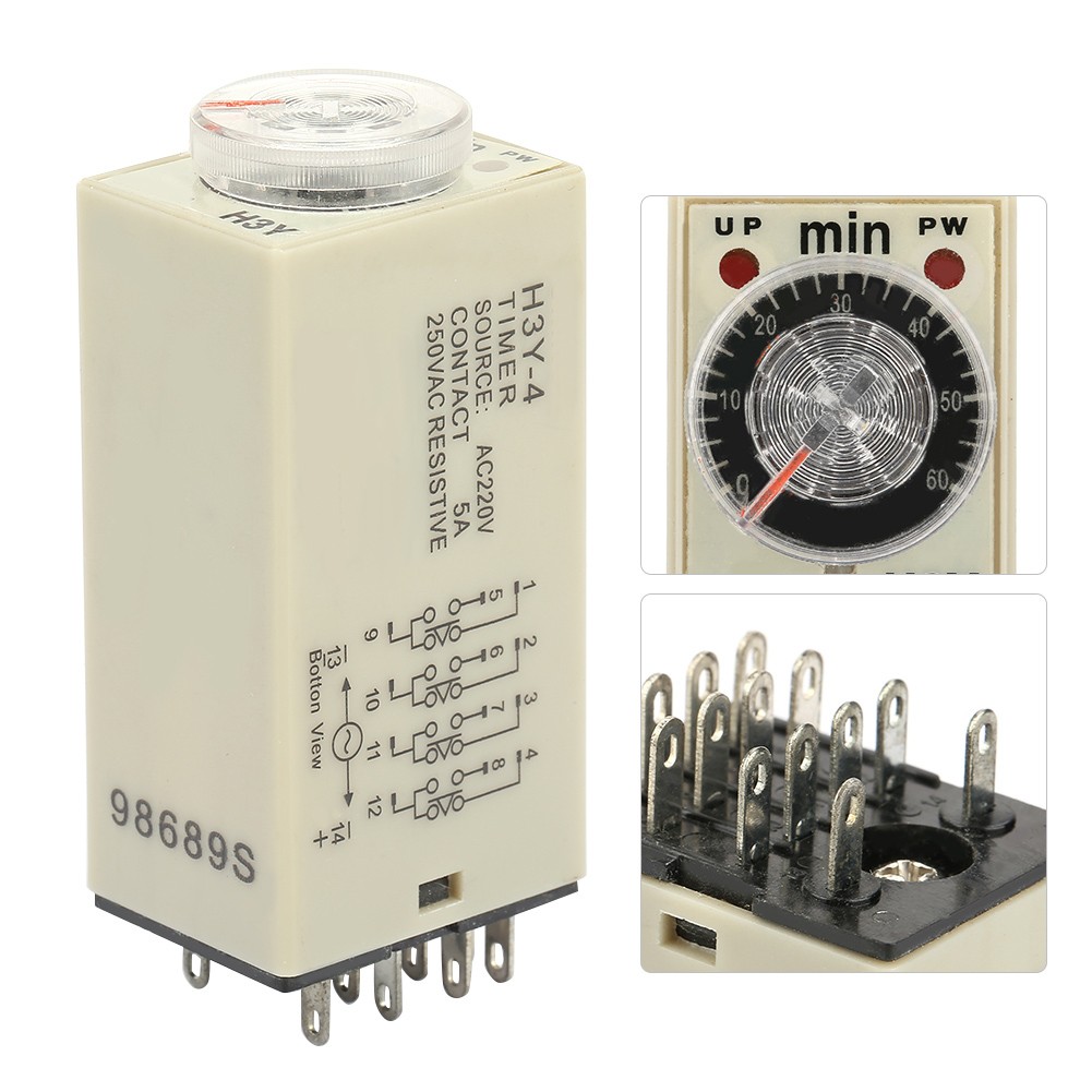 H3Y-4 Power On Delay Timer Relay 0-60 Minutes Time Relay AC 220V 5A✈