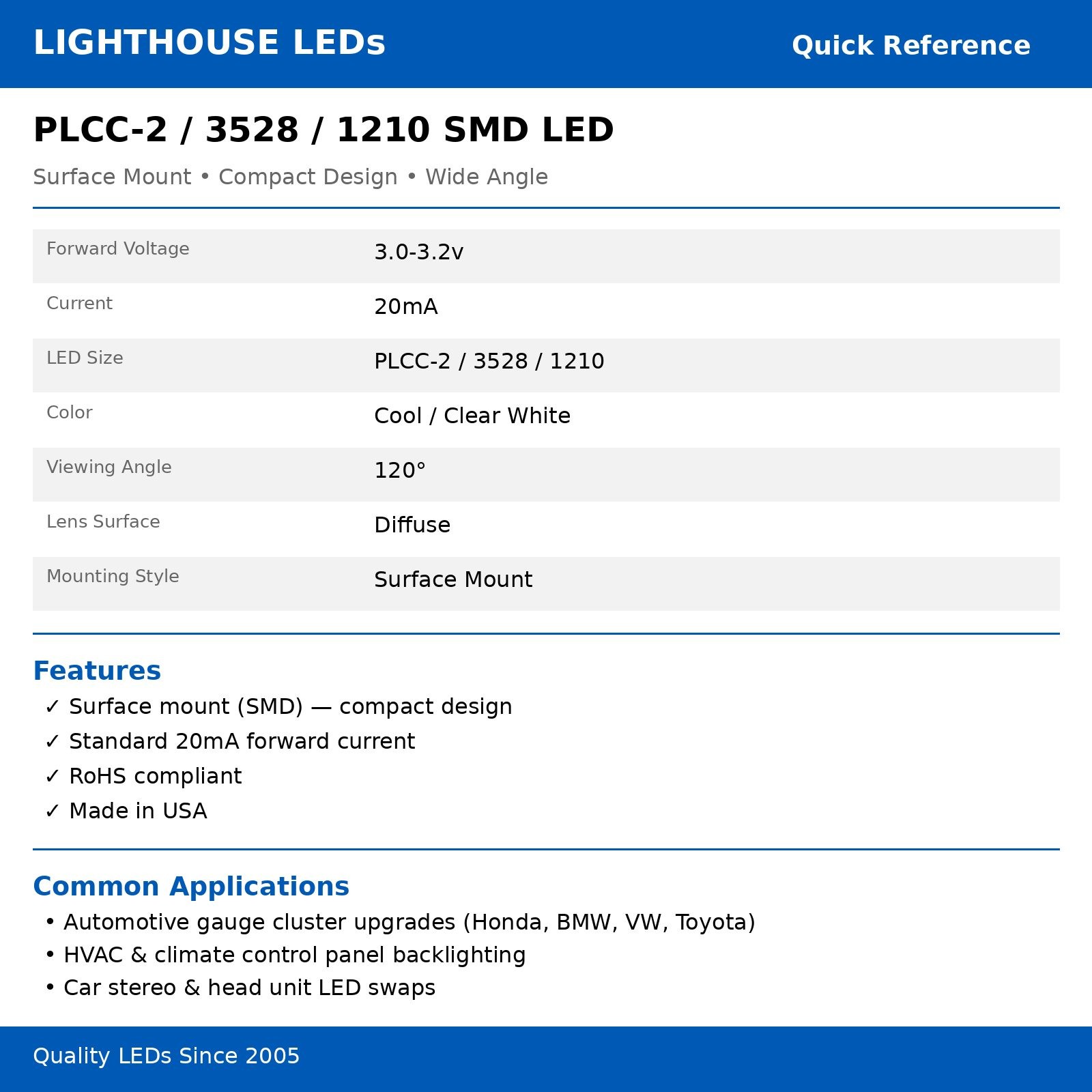 100 x LED PLCC2 1210 3528 Cool Clear White SMD LEDs Super Ultra Bright PLCC-2
