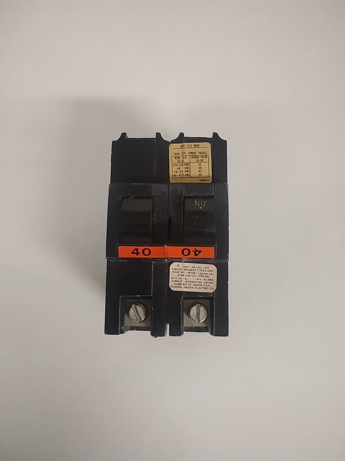 NA240 FPE Federal Pacific 40 Amp 2 Pole Stab-Lok Thick. Preowned