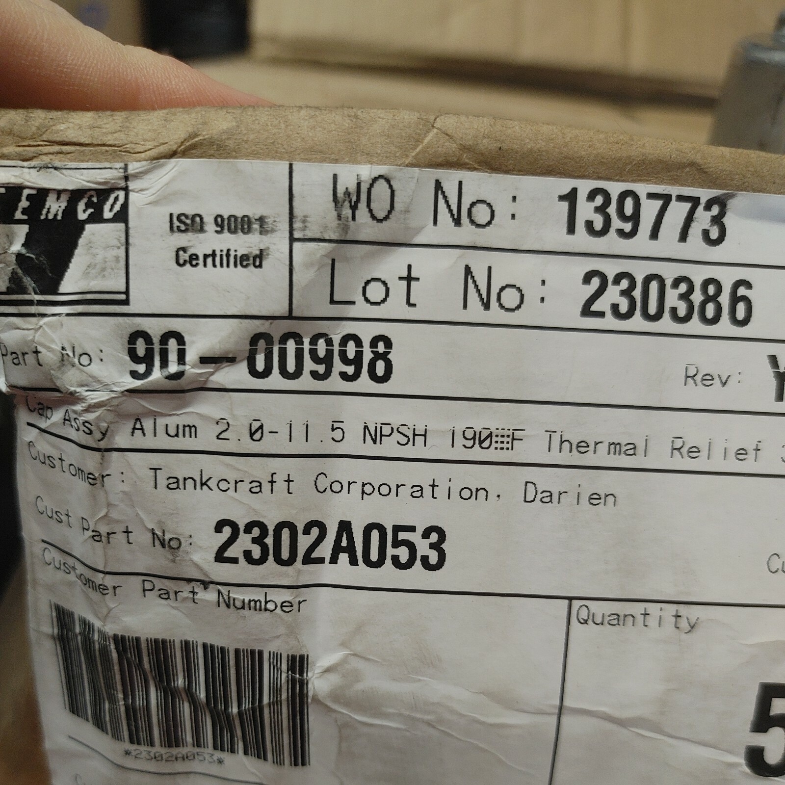 Temco Aluminum Fuel Tank Cap Assembly 2.0-11.5 NPSH, 190F Thermal Relief, 3 Lug