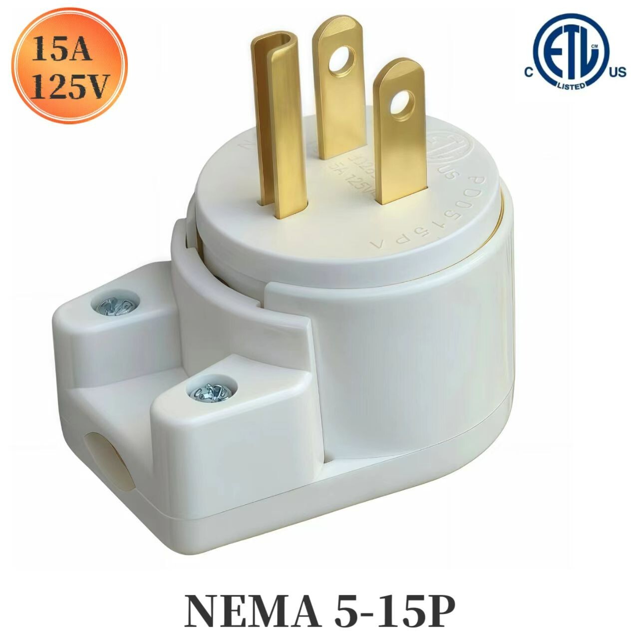 USA Canada 90 Degree Male Plug Nema 5-15P 3 Pole Angle DIY, 15A 125V ETL Listed