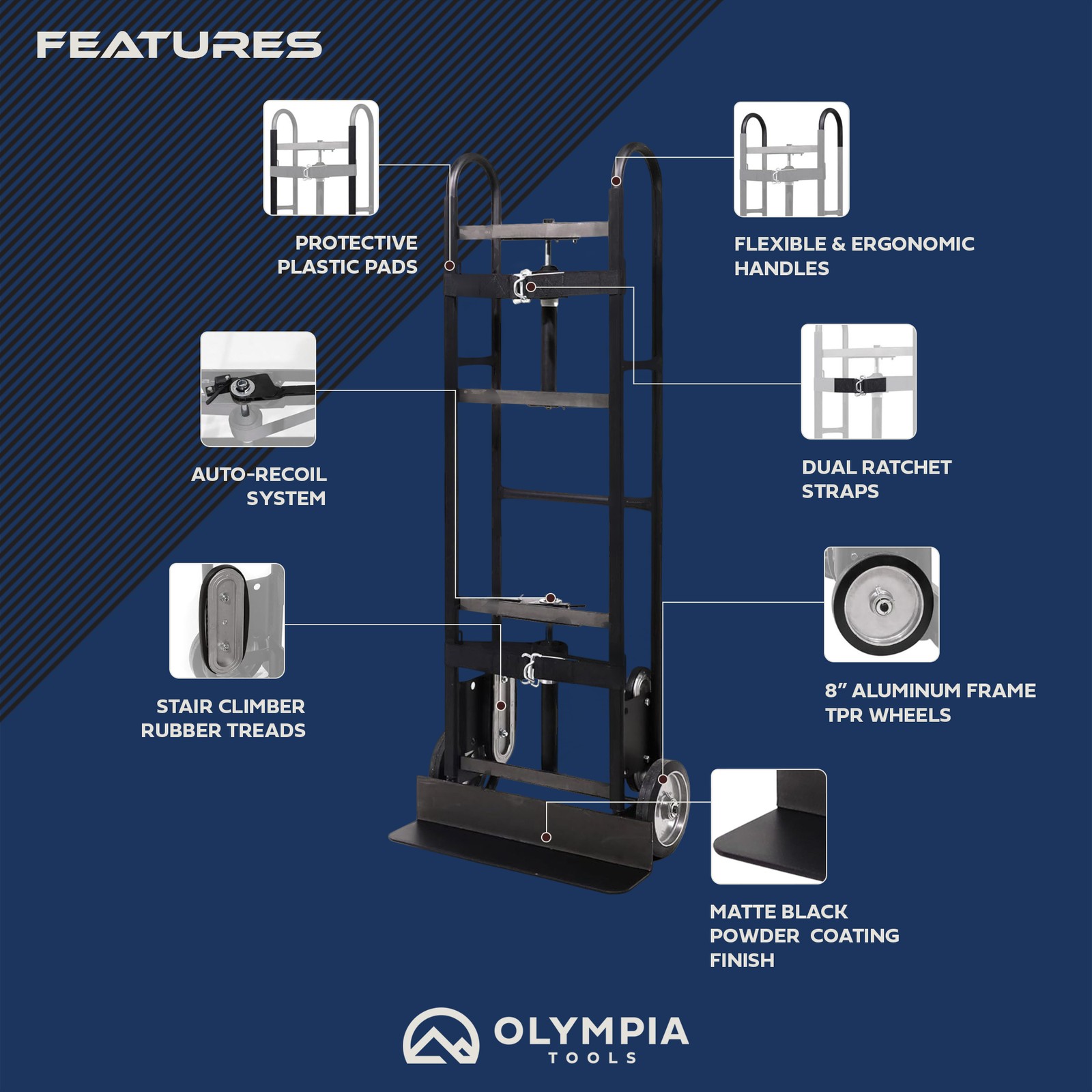 Olympia Tools 1200 Lb Appliance Hand Truck with Auto-Recoil Straps, Heavy Duty