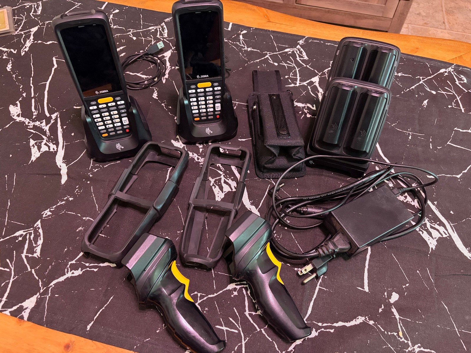 Zebra MC2200 Mobile Barcode Scanner Lot of 2 w/ Cradles, Batteries, Handles