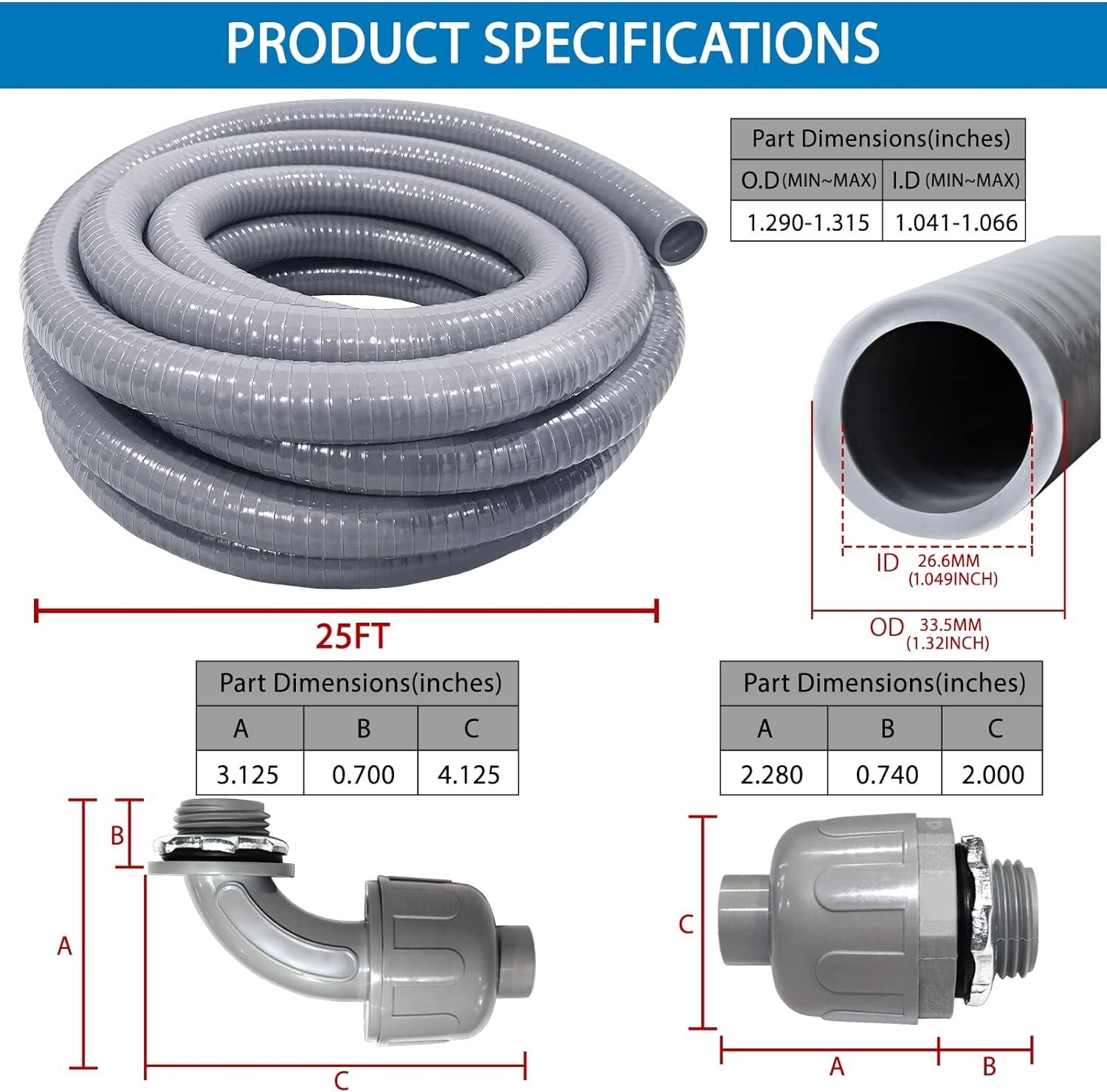3/4″ Dia Liquid Tight Conduit 50 FT,Flexible Non-Metallic PVC Conduit 3/4 Waterp