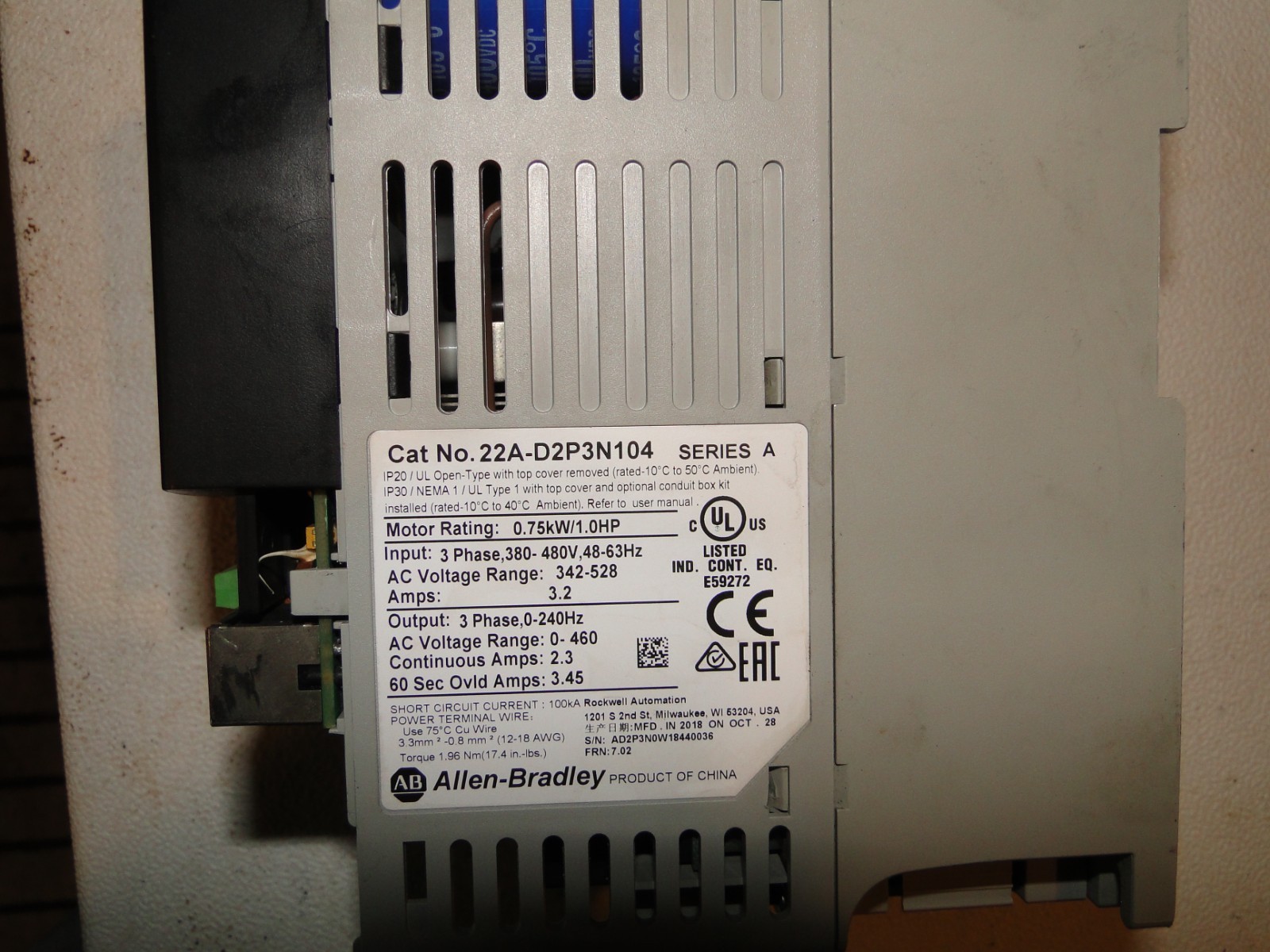 Allen Bradley Powerflex 4 22A-D2P3N104 SERIES A