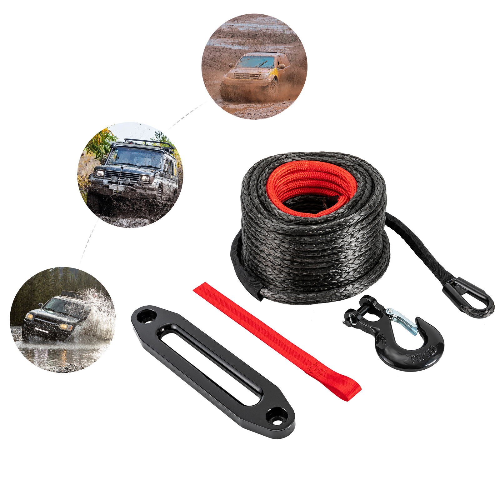 3/8″x100ft Synthetic Winch Rope 23809lbs Recovery Cable Winch Line for Truck SUV