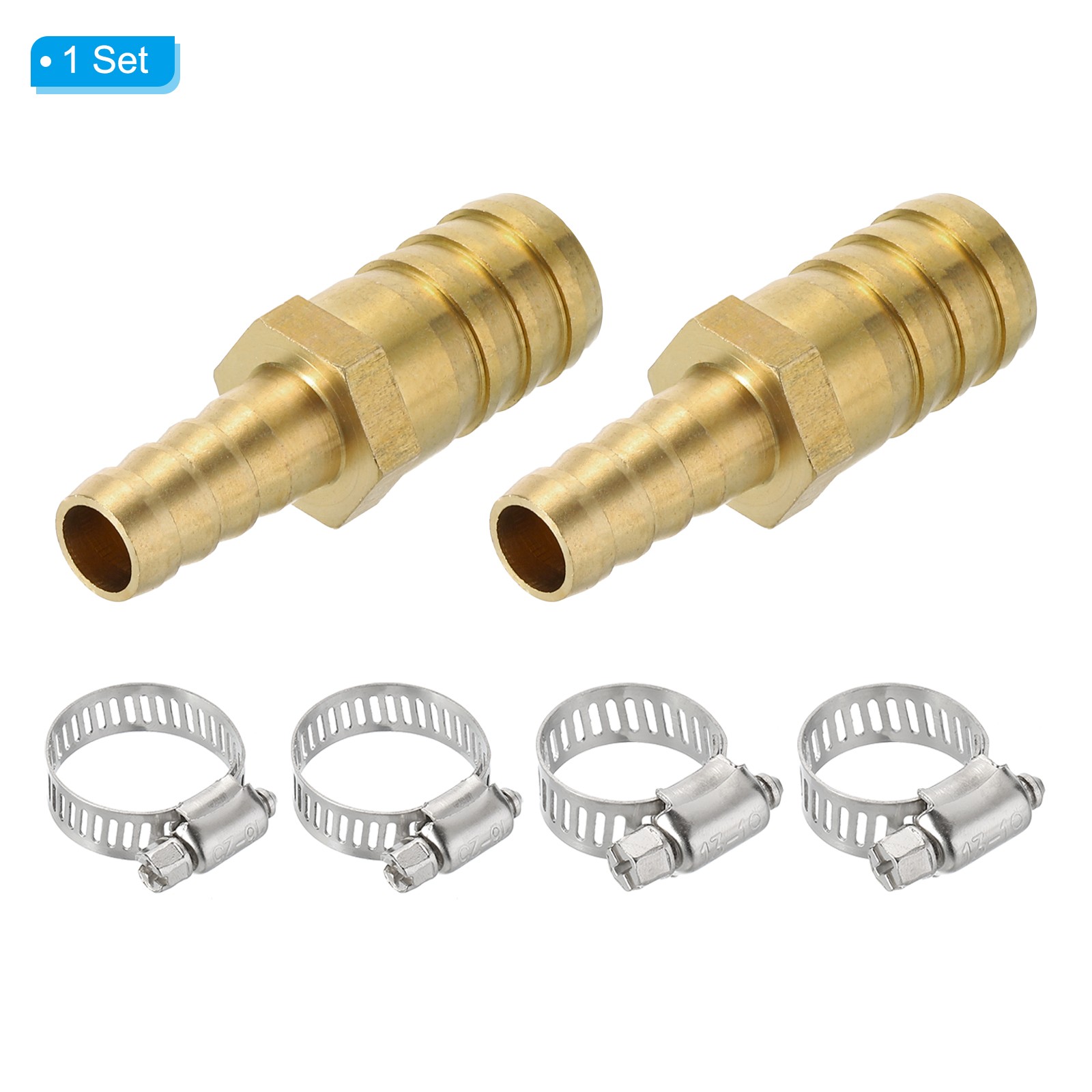 2 Pack 3/8″ to 5/8″ Brass Hose Barb Reducer with 4 Clamps for Air Water Fuel