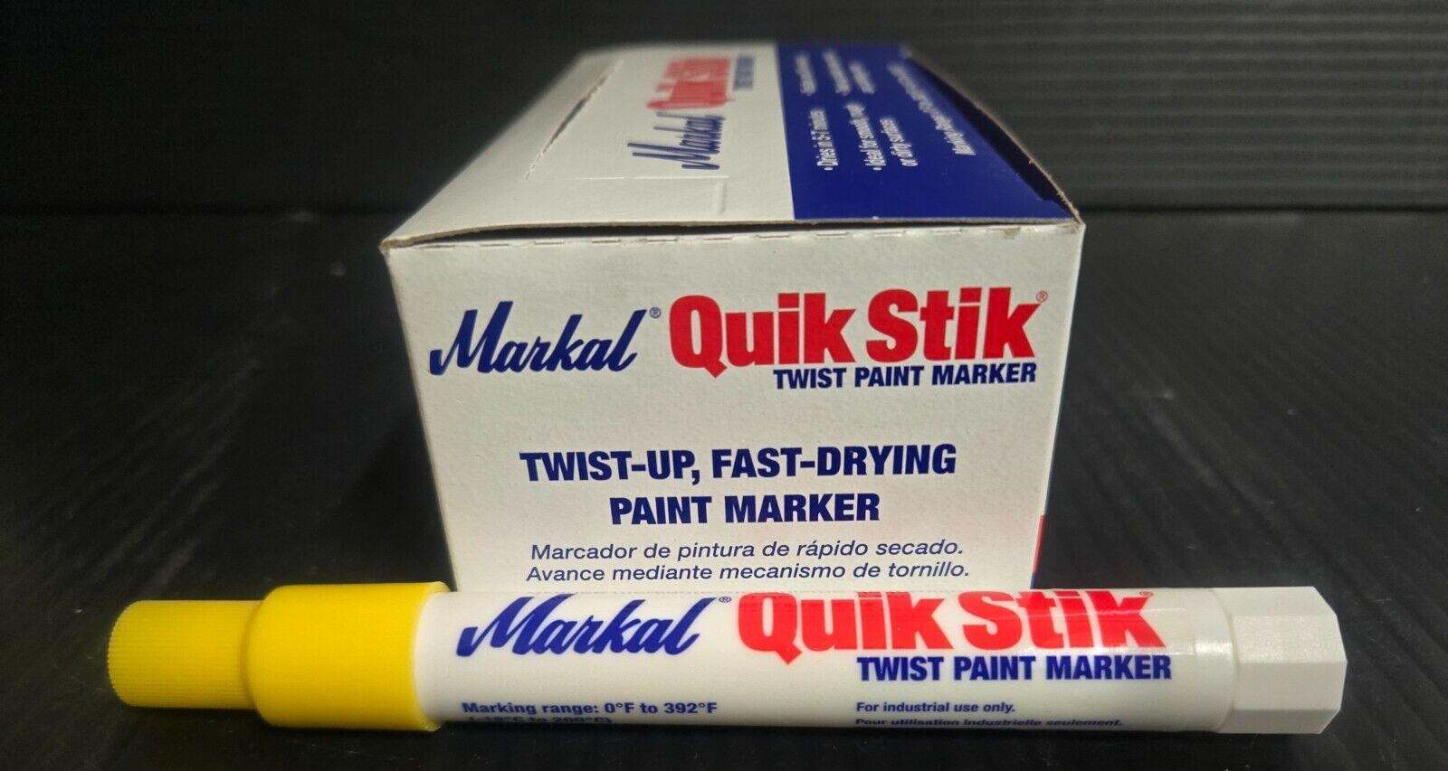 12 Pack Yellow Markal Quik Stik Twist-Up, Fast Drying Paint Markers P/N 61053