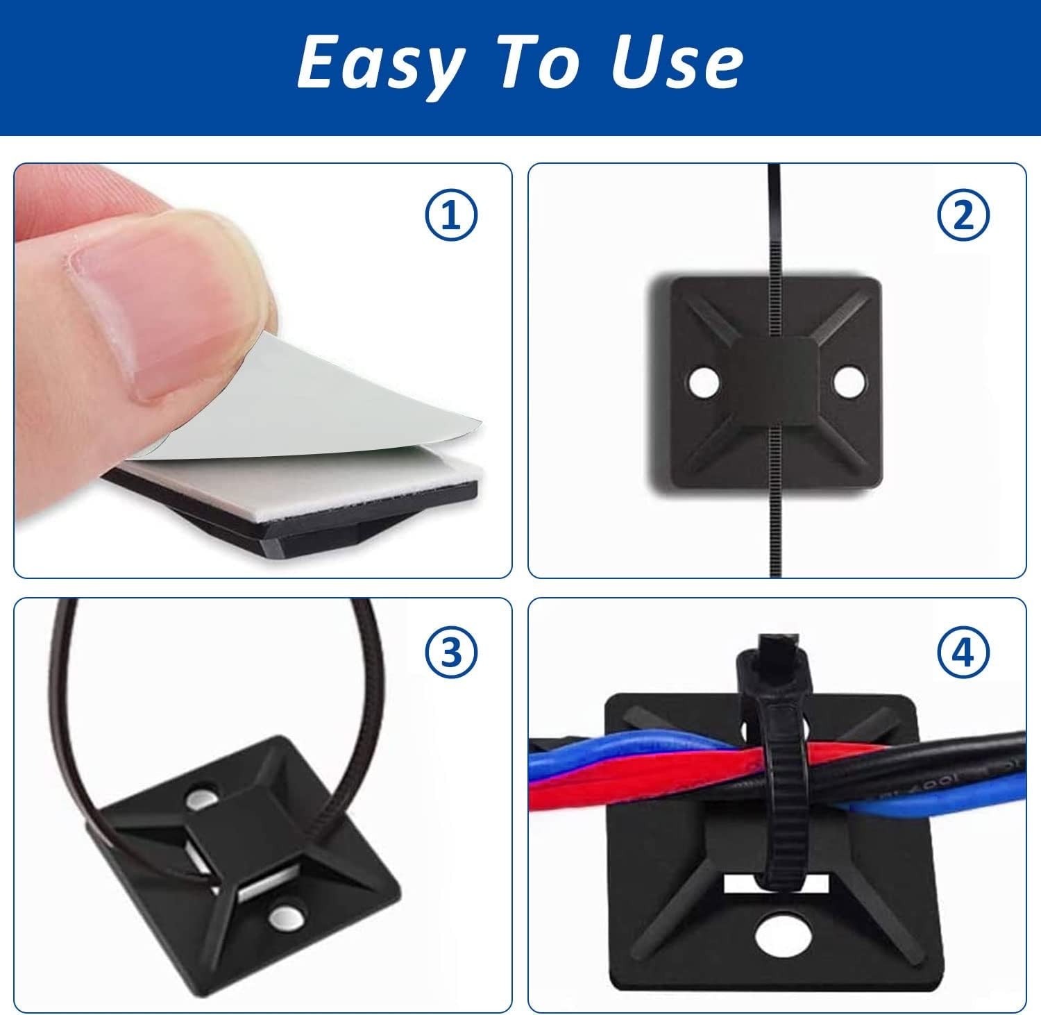Cable Tie Mount Zip Tie Adhesive Backed Mounts Stick On Wire Holder Screw Hole