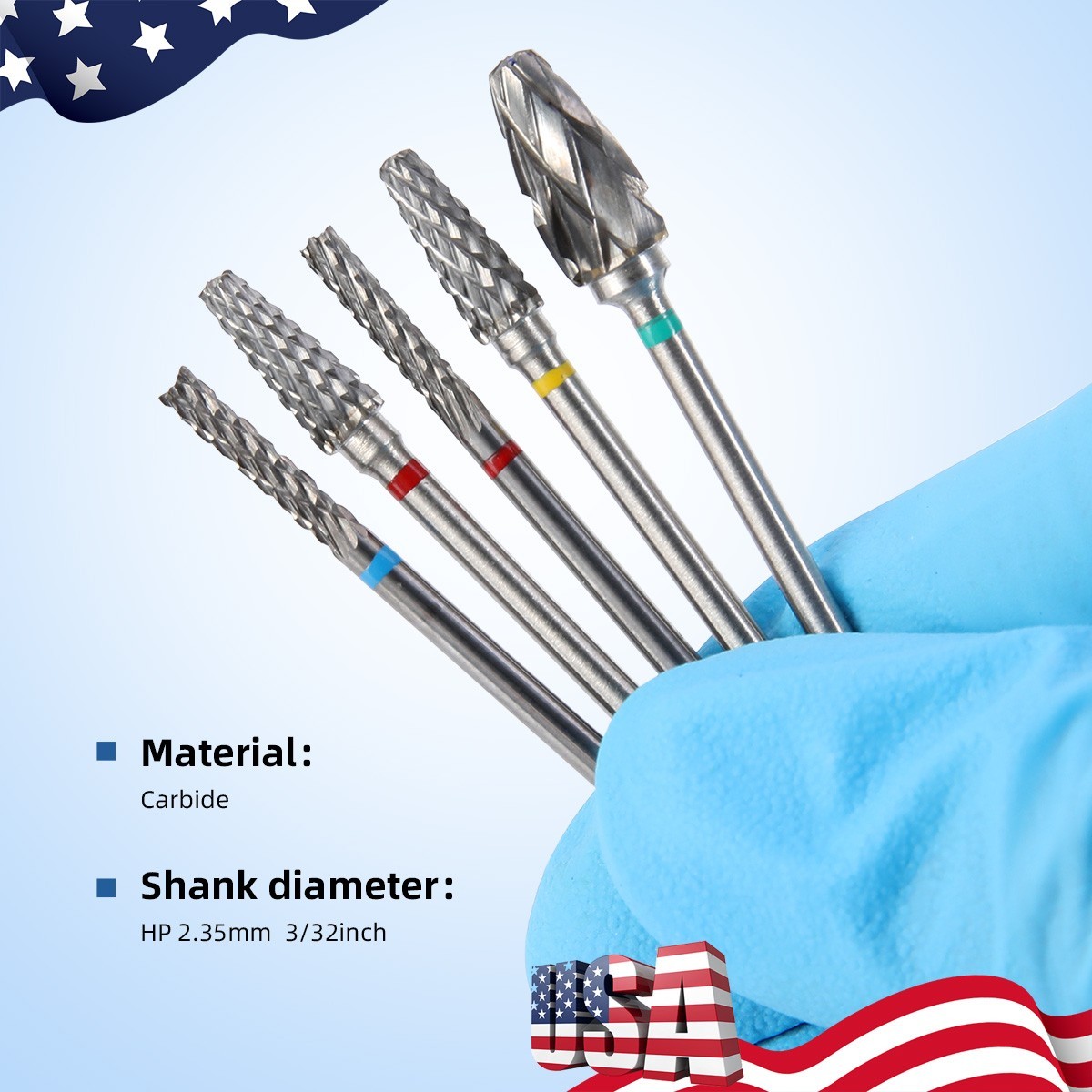 AZDENT 10Pcs Dental Lab Polishing Bur Drills Tungsten Steel Carbide Burs 2.35MM