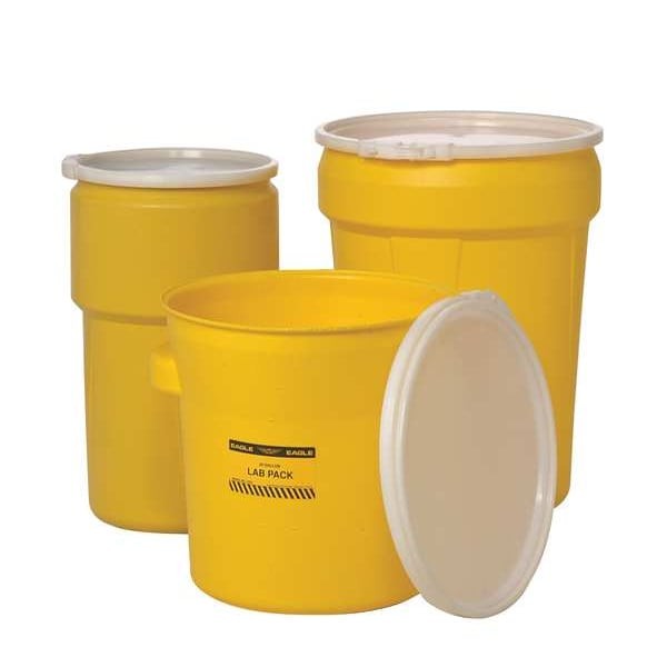 Eagle Mfg 1601 Open Head Overpack Drum, Polyethylene, 30 Gal, Unlined, Yellow