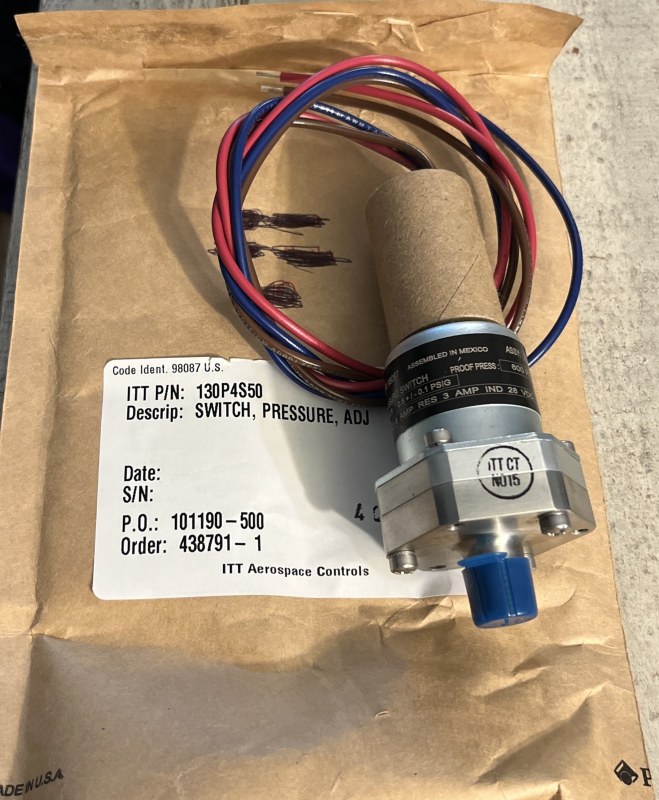 ITT Industries 130P4S50 Neo-Dyn Pressure Switch 3-5A 28VDC 600 PSIG